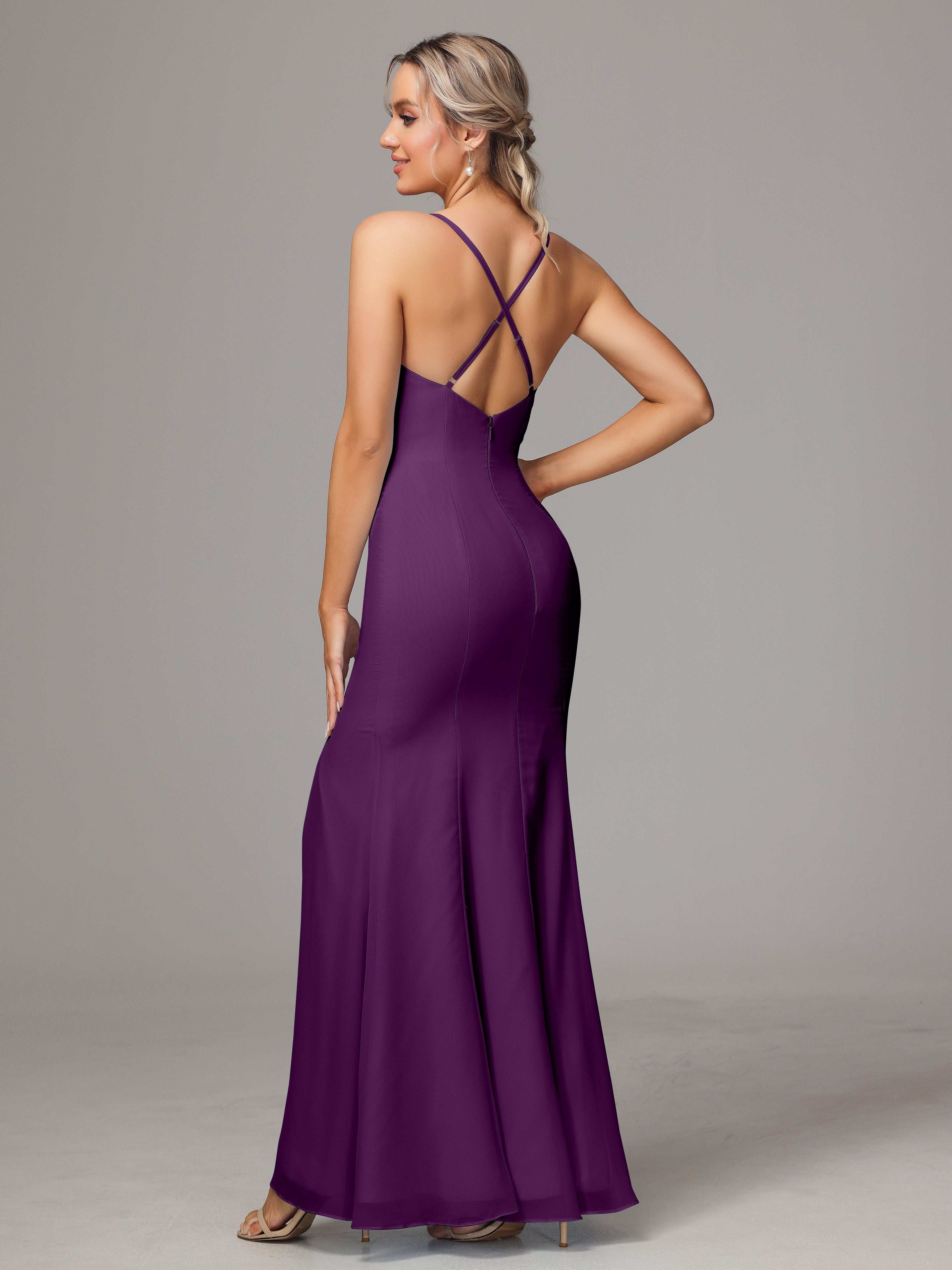Robes De Demoiselle D'Honneur En Raisin Leticia Fourreau Mousseline Longue Robes Demoiselle D'Honneur