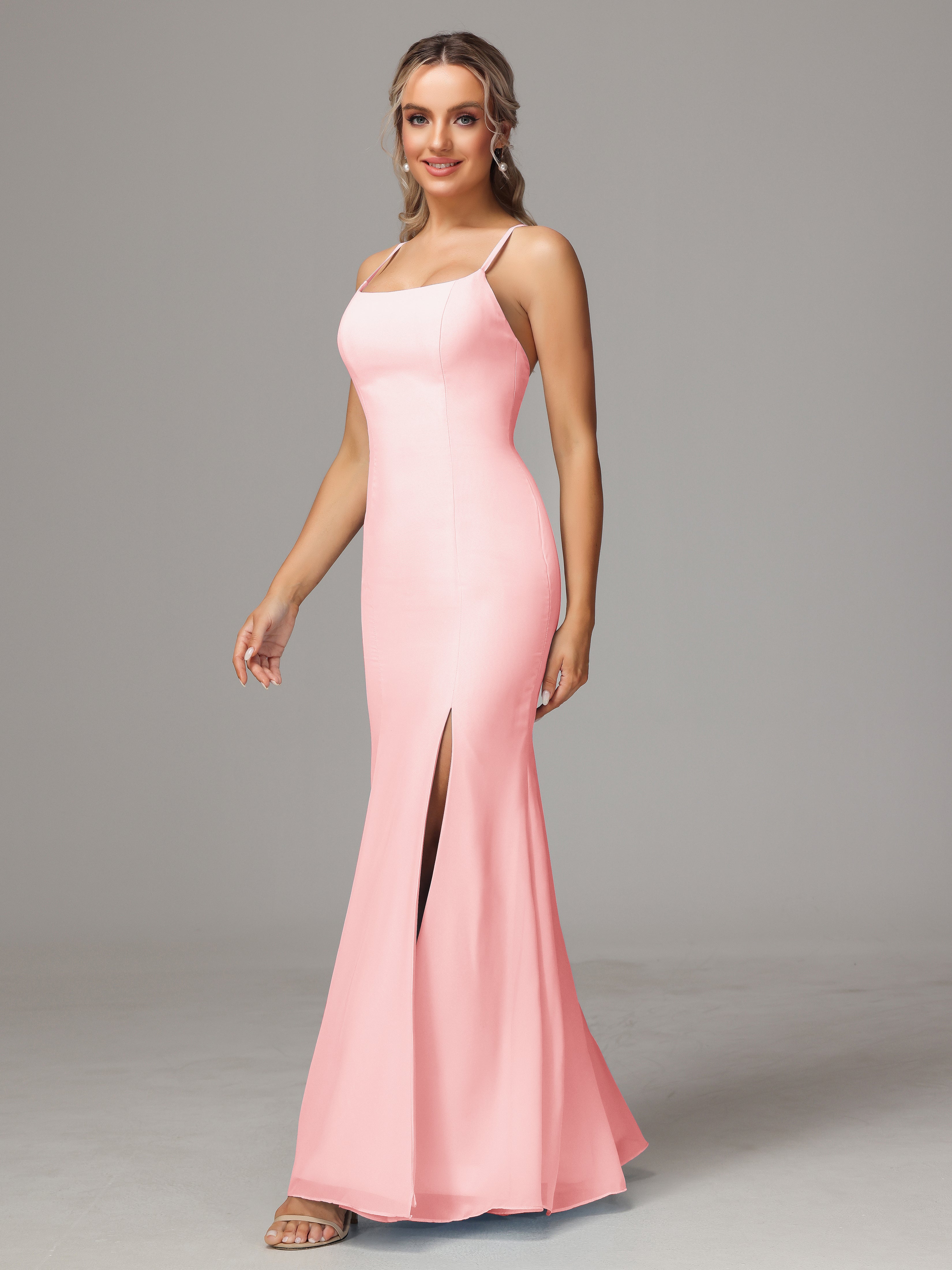 Robes De Demoiselle D'Honneur Rose Du Désert Leticia Fourreau Mousseline Longue Robes Demoiselle D'Honneur