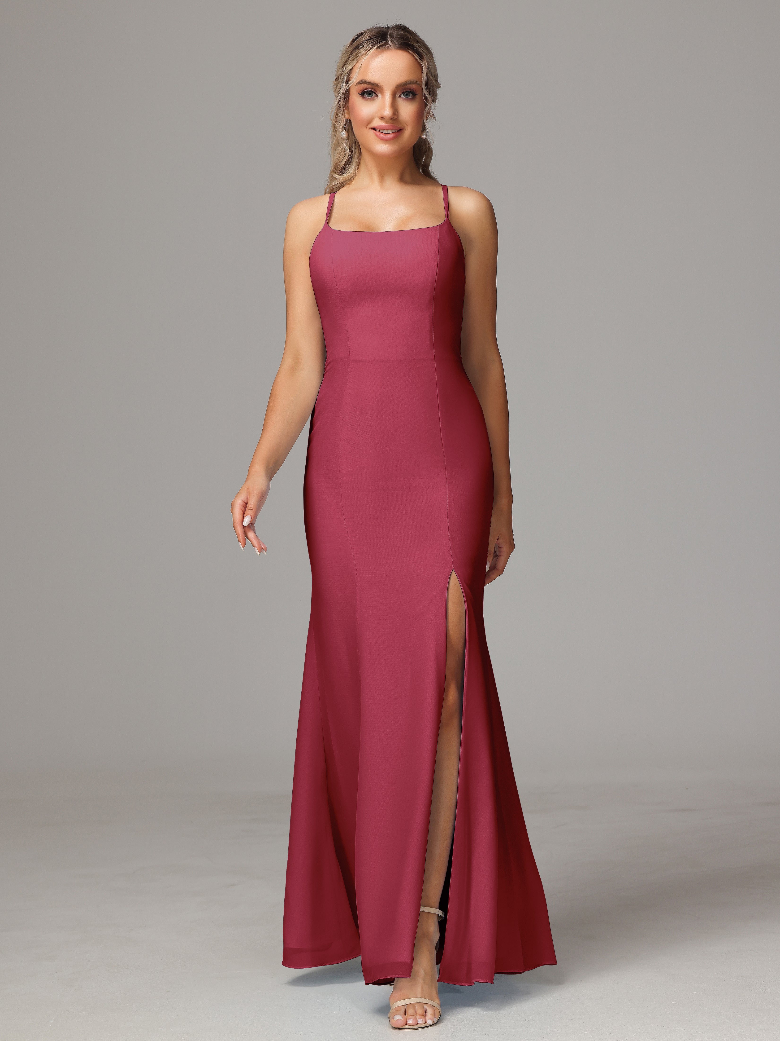Couleur Rose Cannelle Leticia Fourreau Mousseline Longue Robes Demoiselle D'Honneur
