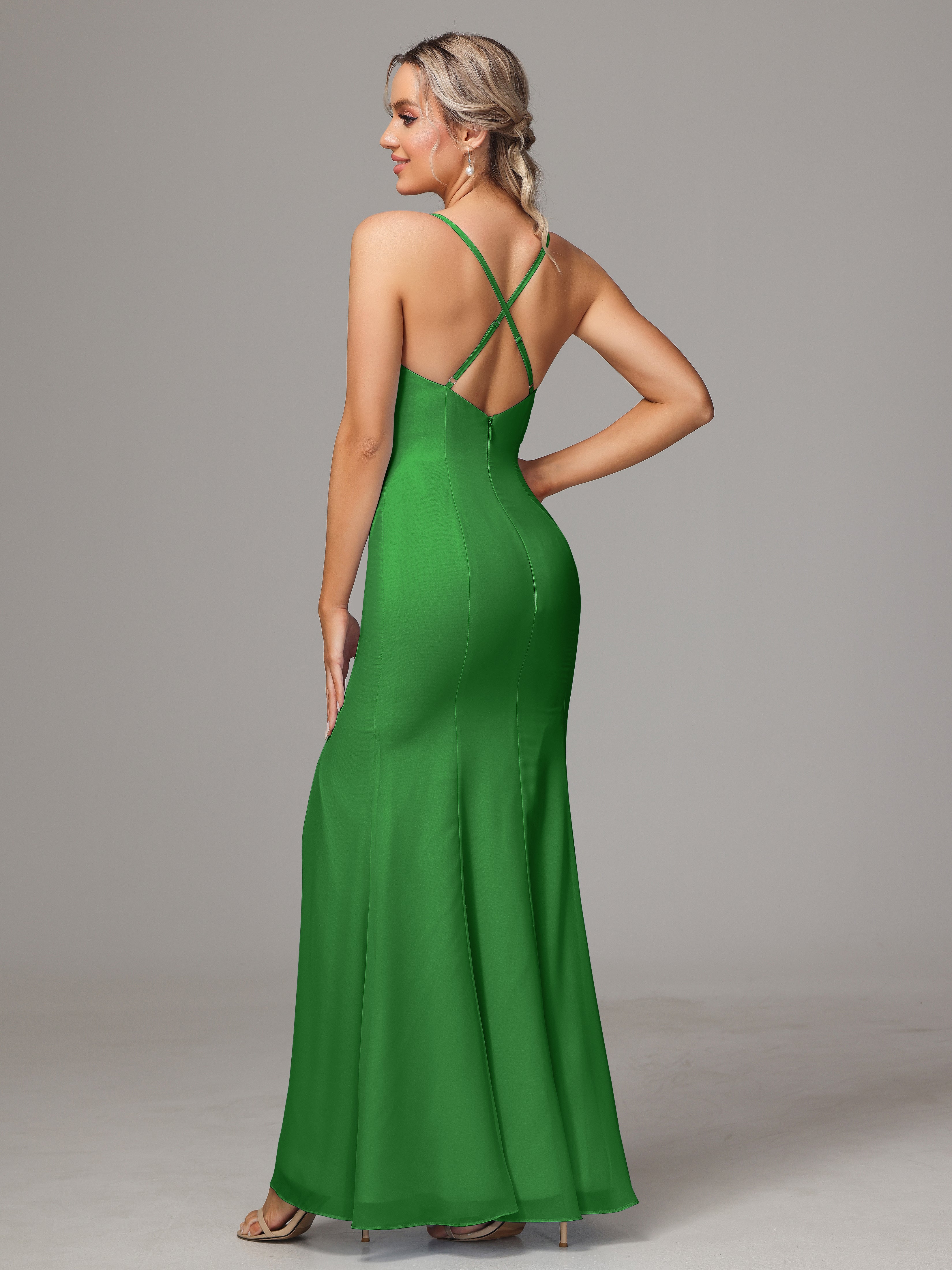 Robes De Demoiselle D'Honneur Vert Pin Leticia Fourreau Mousseline Longue Robes Demoiselle D'Honneur