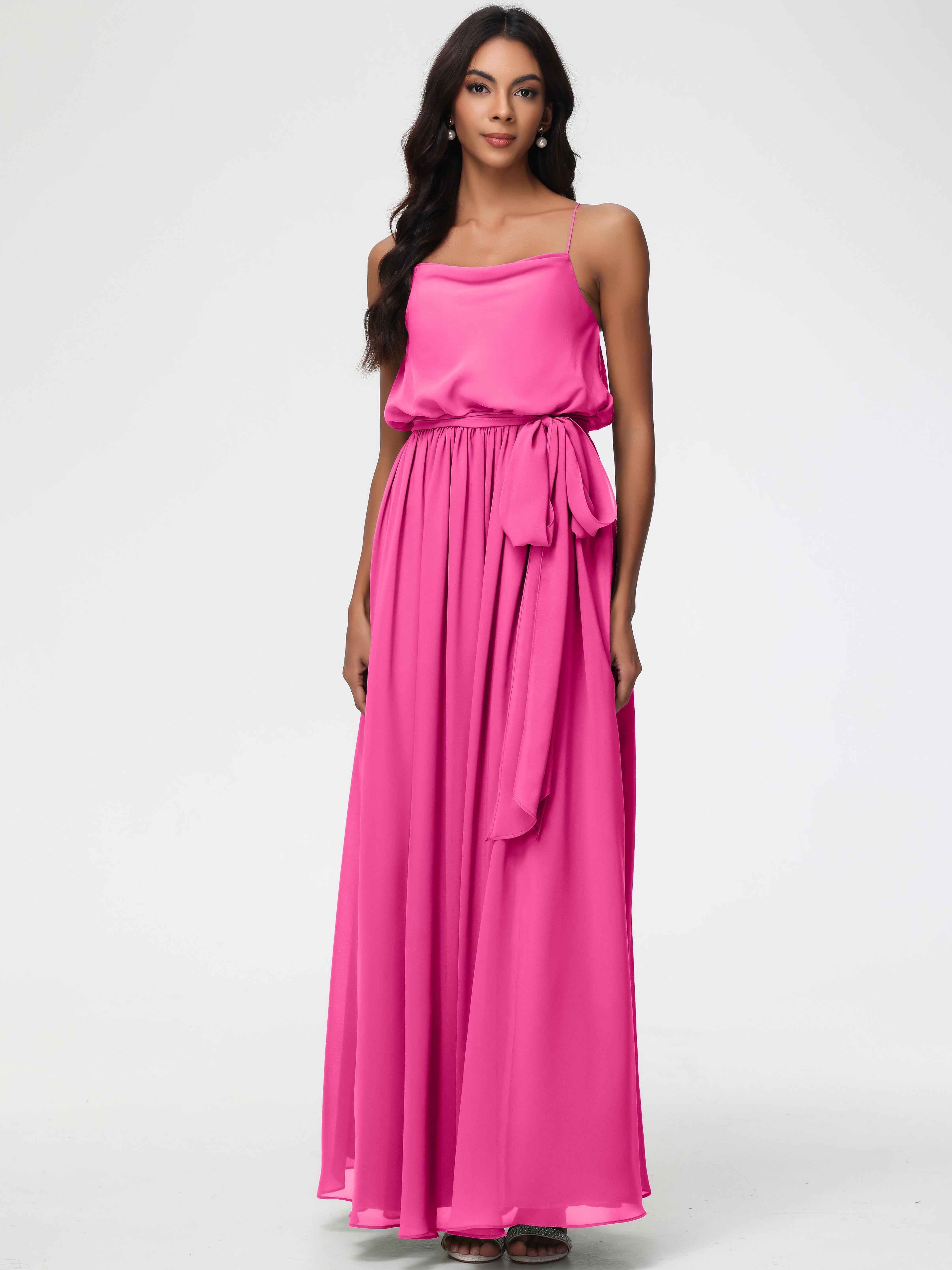 Robe Demoiselle D Honneur Azalée Bretelles Spaghetti Col Bénitier Trapèze Mousseline Robe Demoiselle D'Honneur