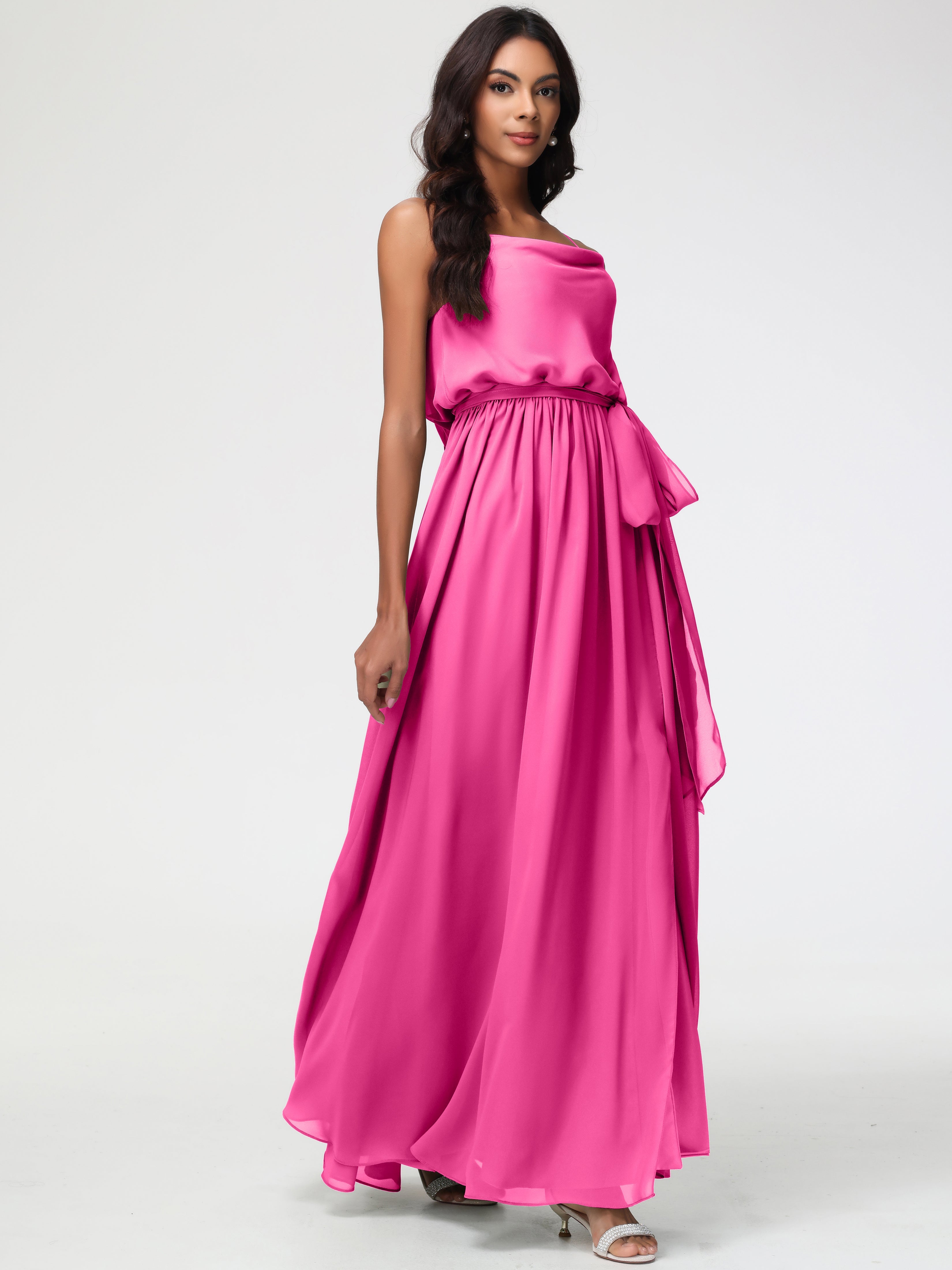 Robe Demoiselle D Honneur Azalée Bretelles Spaghetti Col Bénitier Trapèze Mousseline Robe Demoiselle D'Honneur