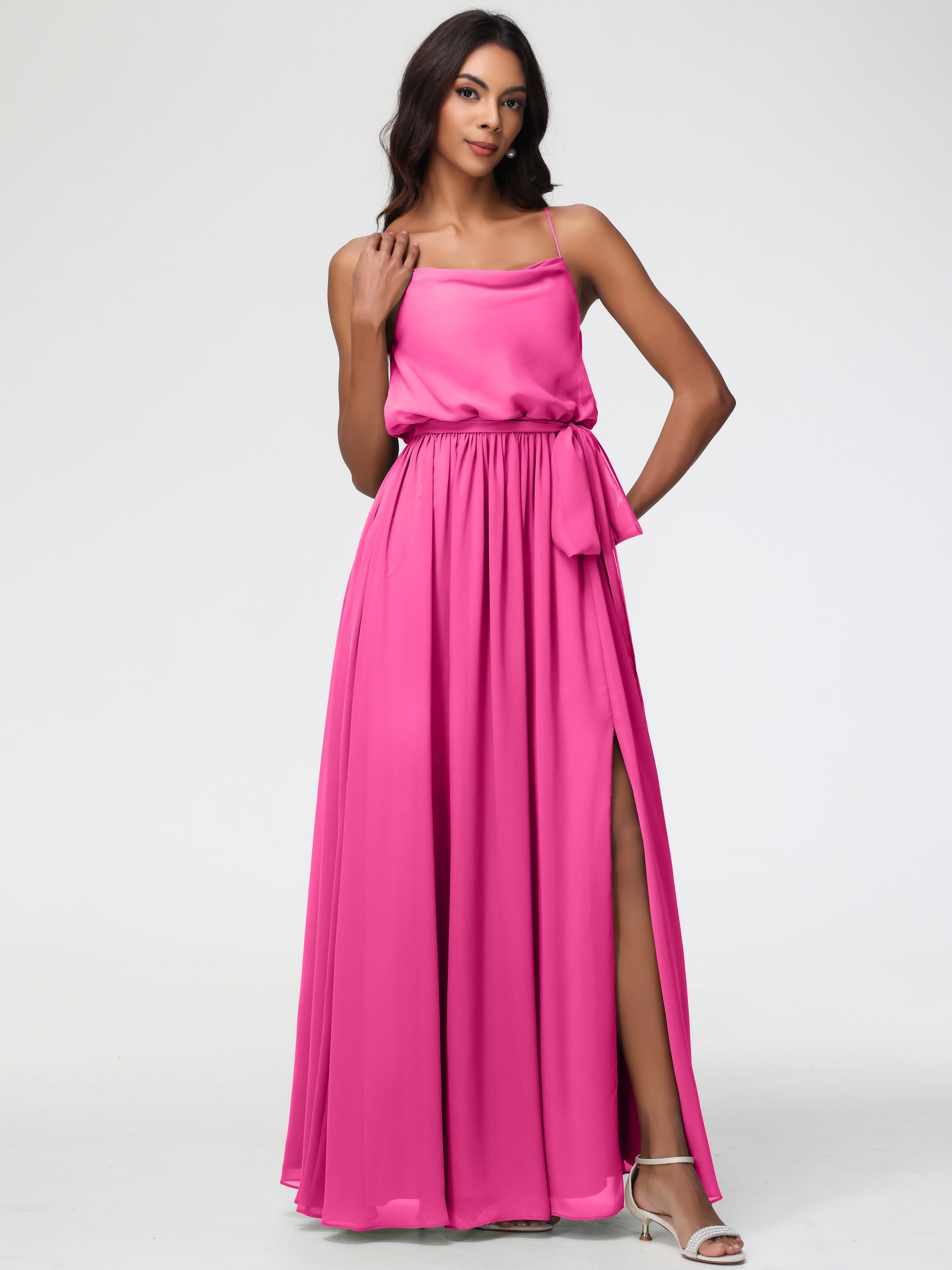 Robe Demoiselle D Honneur Azalée Bretelles Spaghetti Col Bénitier Trapèze Mousseline Robe Demoiselle D'Honneur