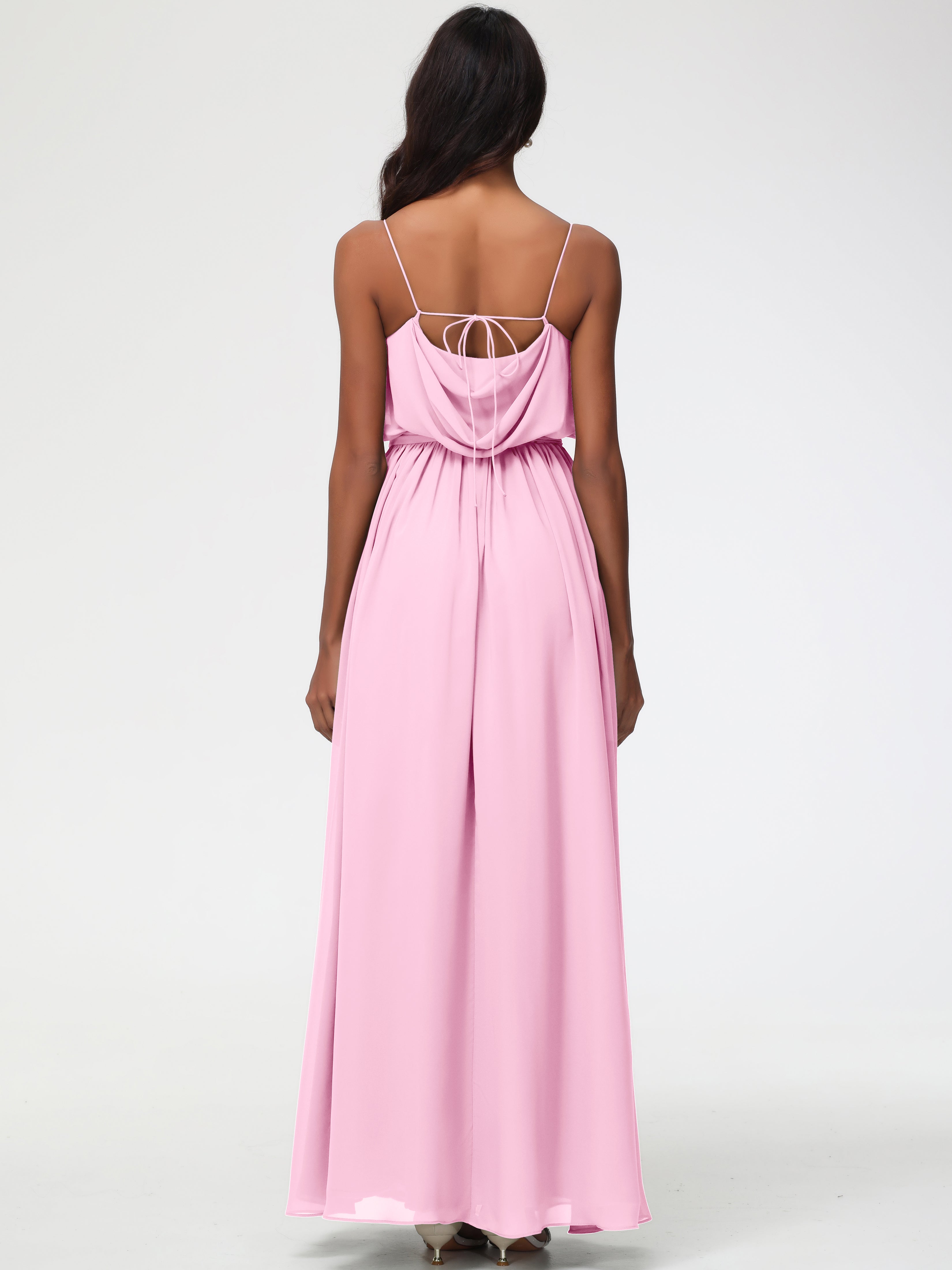 Robe Demoiselle D Honneur Rose Bonbon Bretelles Spaghetti Col Bénitier Trapèze Mousseline Robe Demoiselle D'Honneur