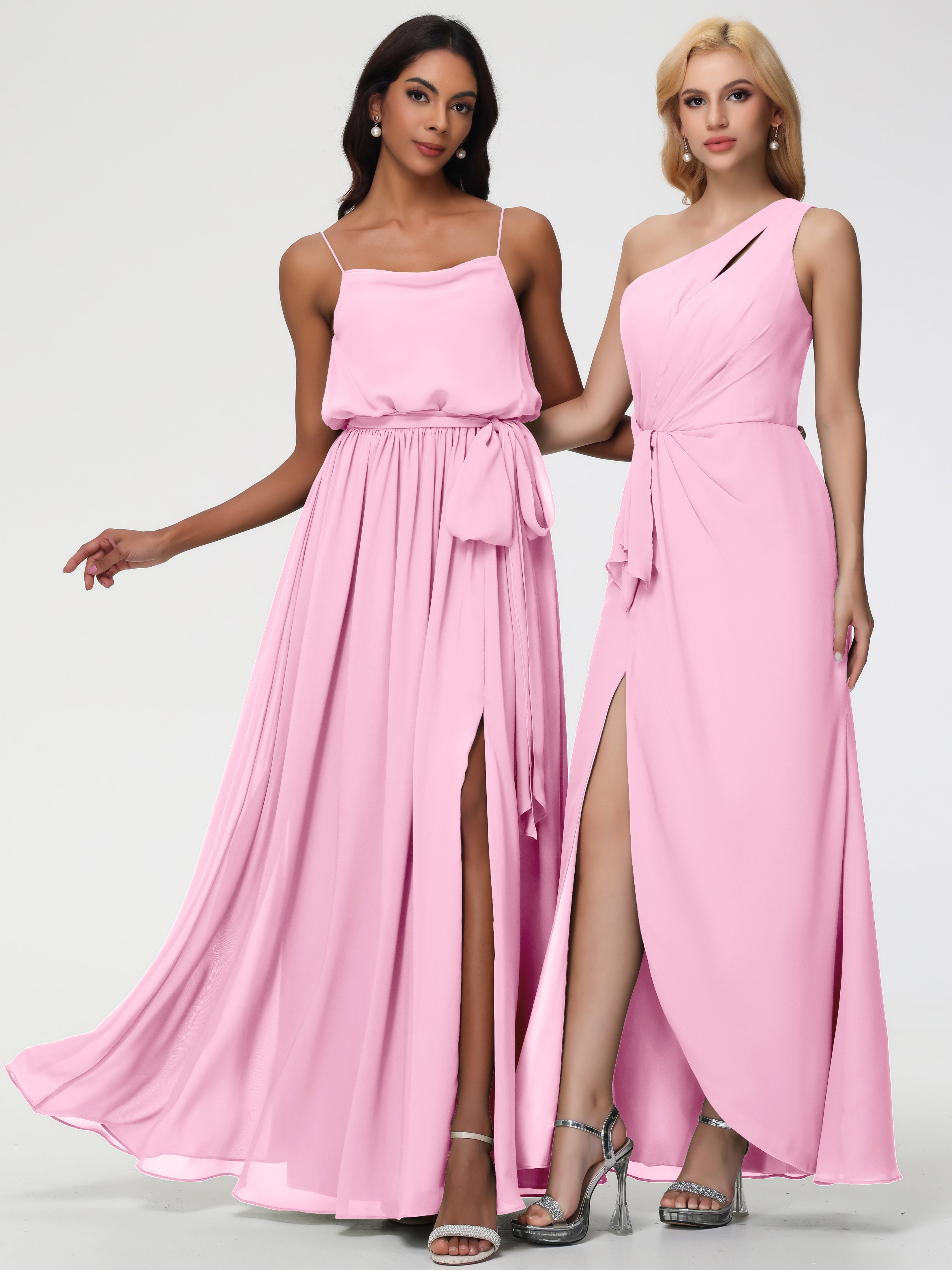 Robe Demoiselle D Honneur Rose Bonbon Bretelles Spaghetti Col Bénitier Trapèze Mousseline Robe Demoiselle D'Honneur