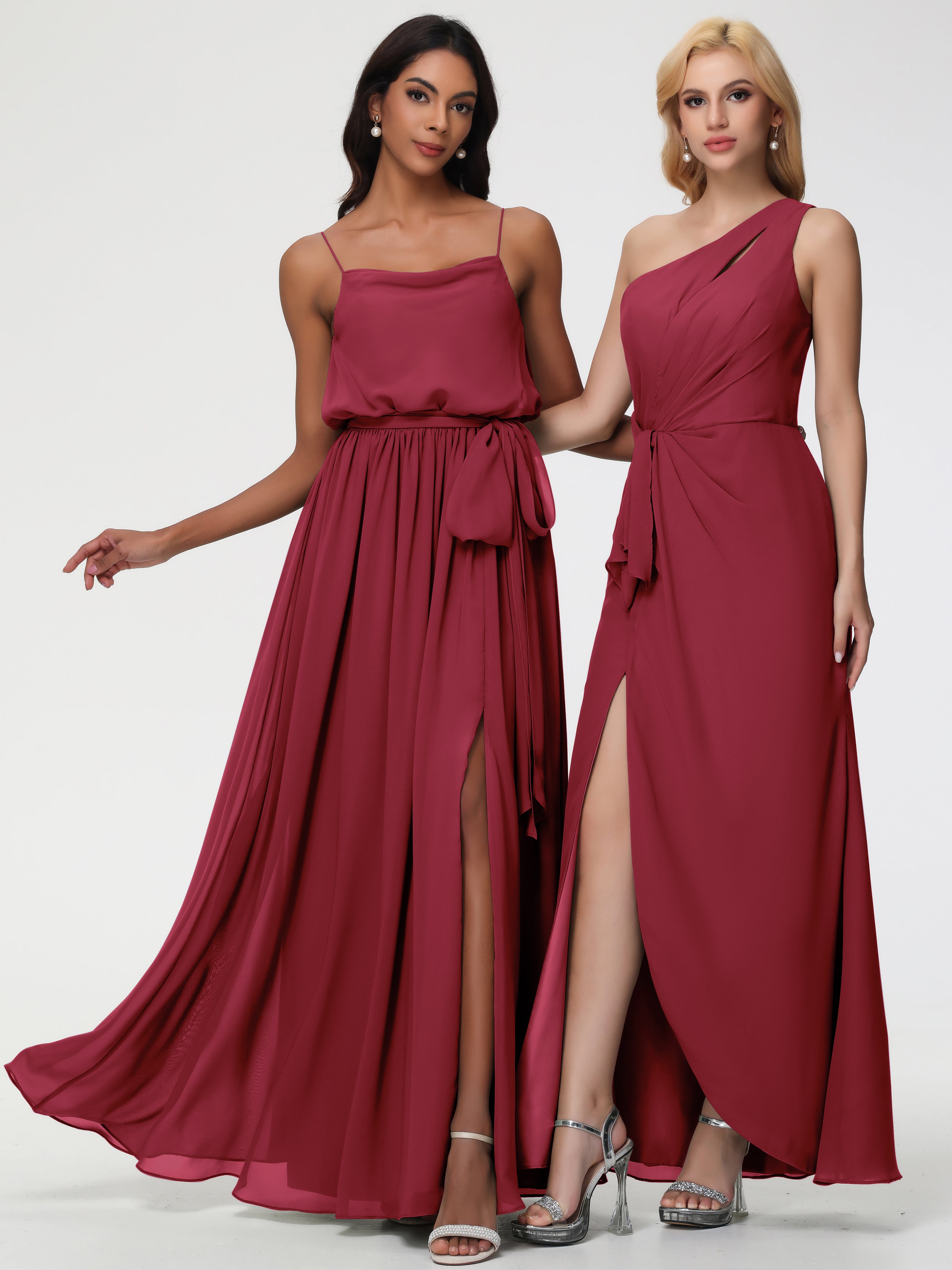 Rose Cannelle Bretelles Spaghetti Col Bénitier Trapèze Mousseline Robe Demoiselle D'Honneur
