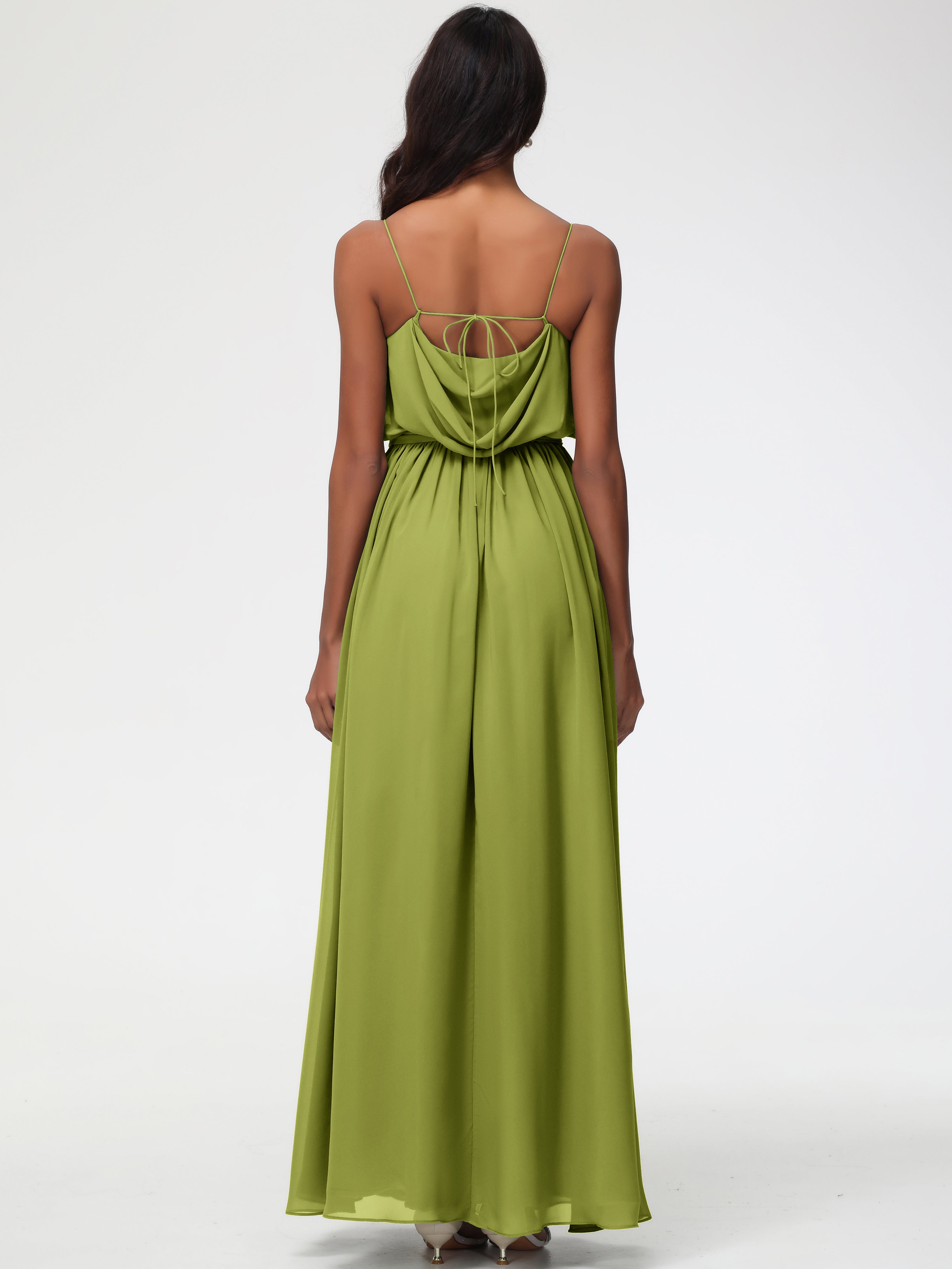 Robes De Demoiselle D'Honneur Trèfle Bretelles Spaghetti Col Bénitier Trapèze Mousseline Robe Demoiselle D'Honneur