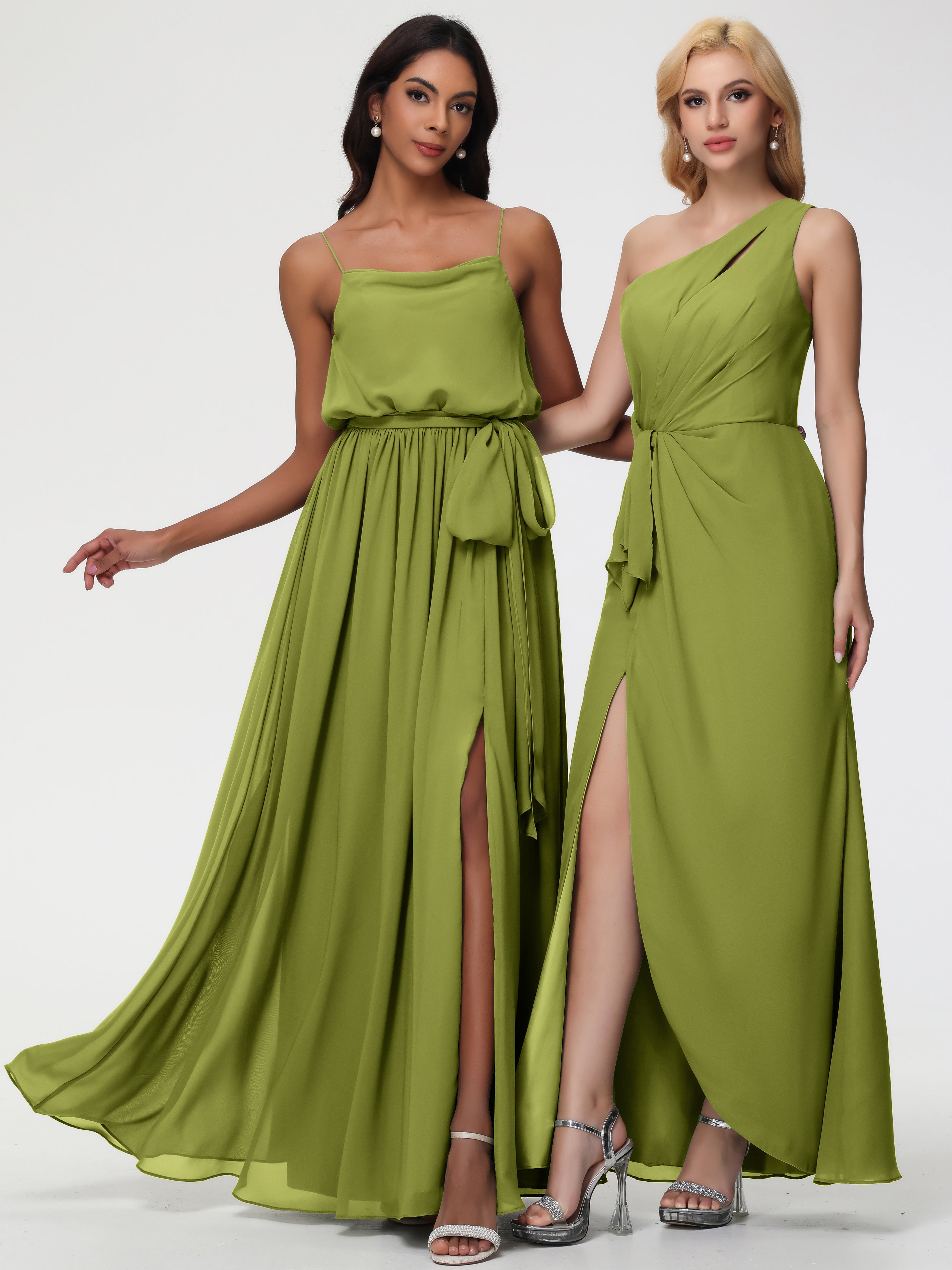 Robes De Demoiselle D'Honneur Trèfle Bretelles Spaghetti Col Bénitier Trapèze Mousseline Robe Demoiselle D'Honneur