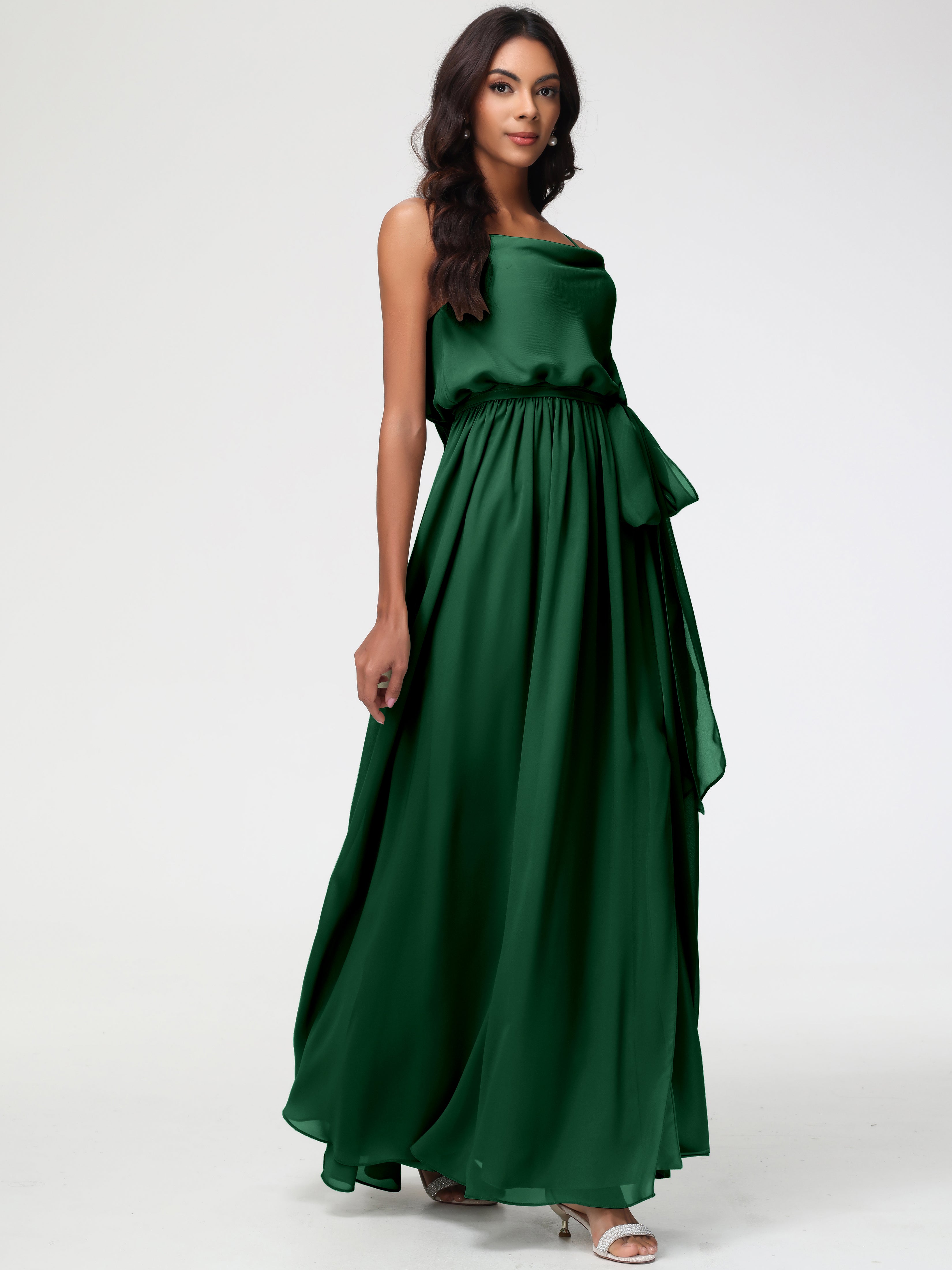 Robe Demoiselle D Honneur Vert Fonce Bretelles Spaghetti Col Bénitier Trapèze Mousseline Robe Demoiselle D'Honneur