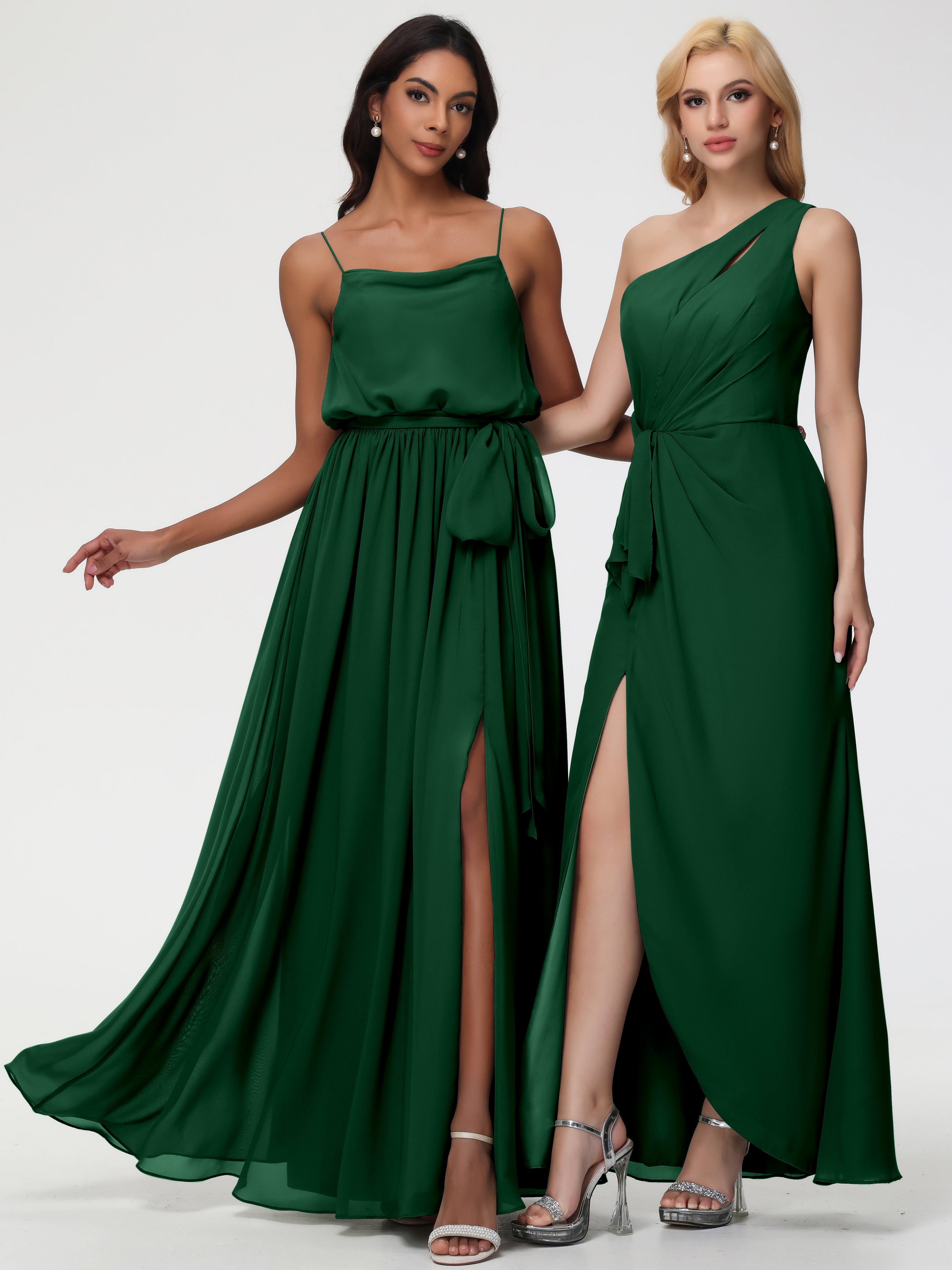 Robe Demoiselle D Honneur Vert Fonce Bretelles Spaghetti Col Bénitier Trapèze Mousseline Robe Demoiselle D'Honneur