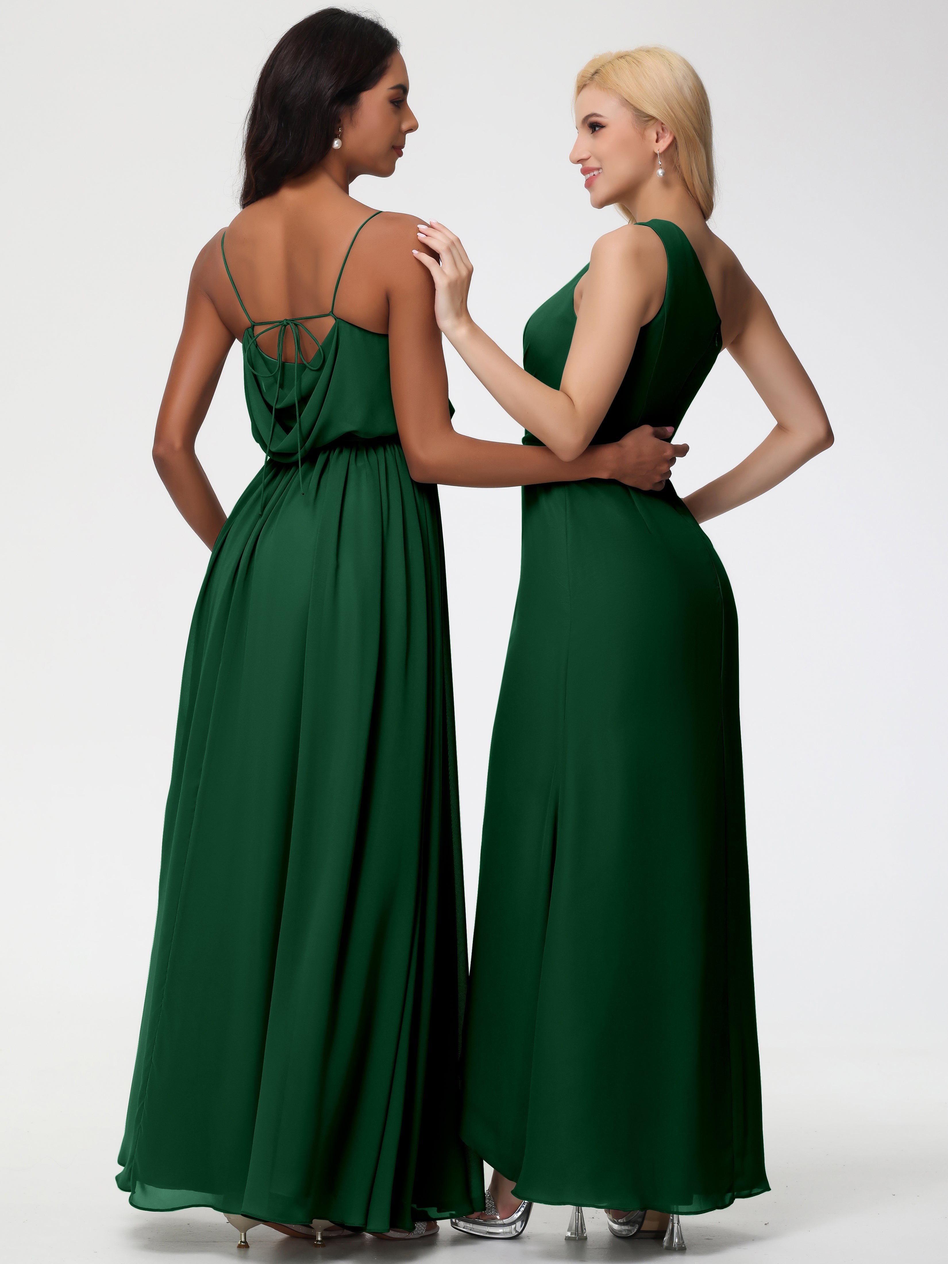 Robe Demoiselle D Honneur Vert Fonce Bretelles Spaghetti Col Bénitier Trapèze Mousseline Robe Demoiselle D'Honneur