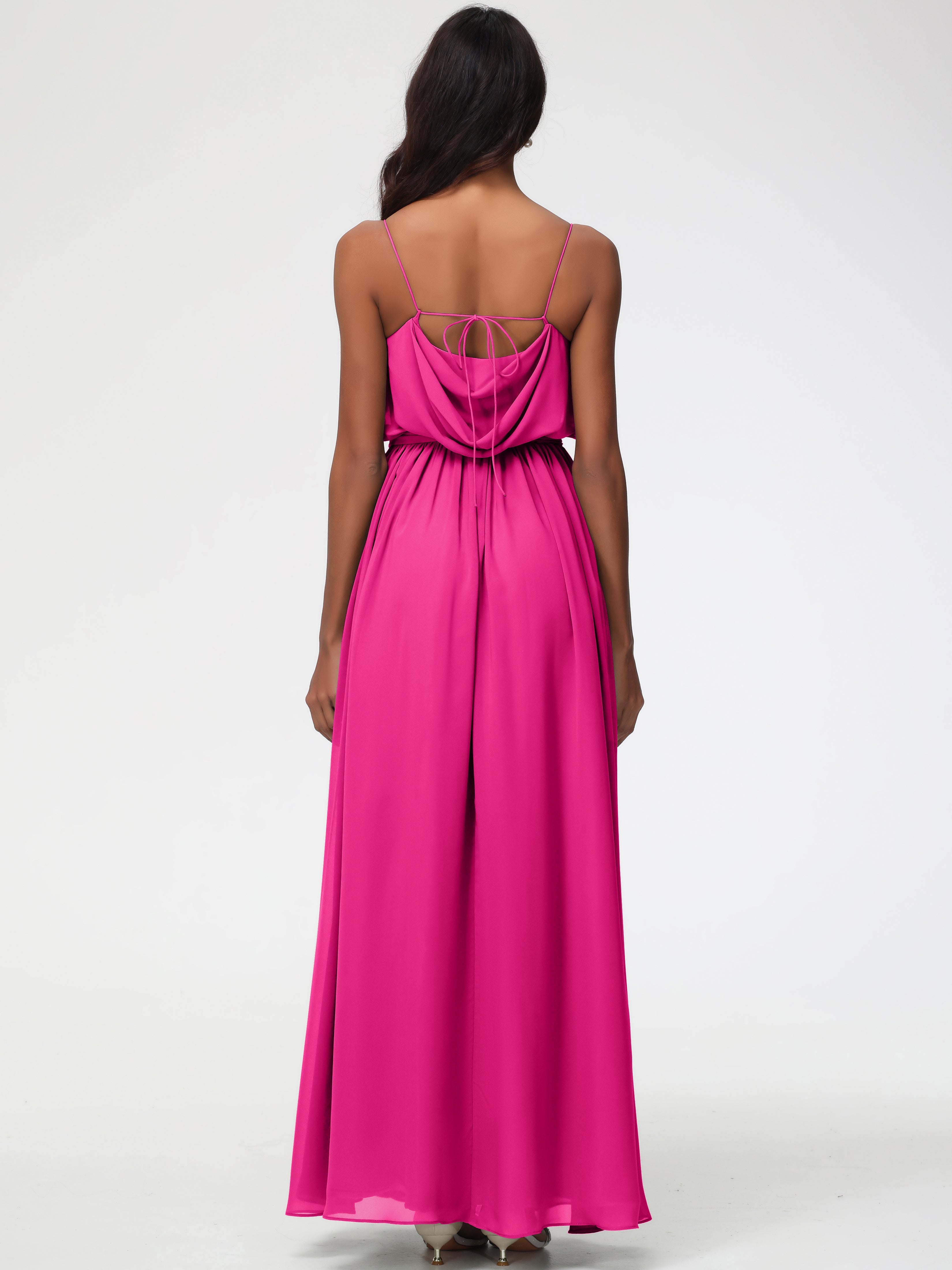 Robe Fuchsia Demoiselle D Honneur Bretelles Spaghetti Col Bénitier Trapèze Mousseline Robe Demoiselle D'Honneur