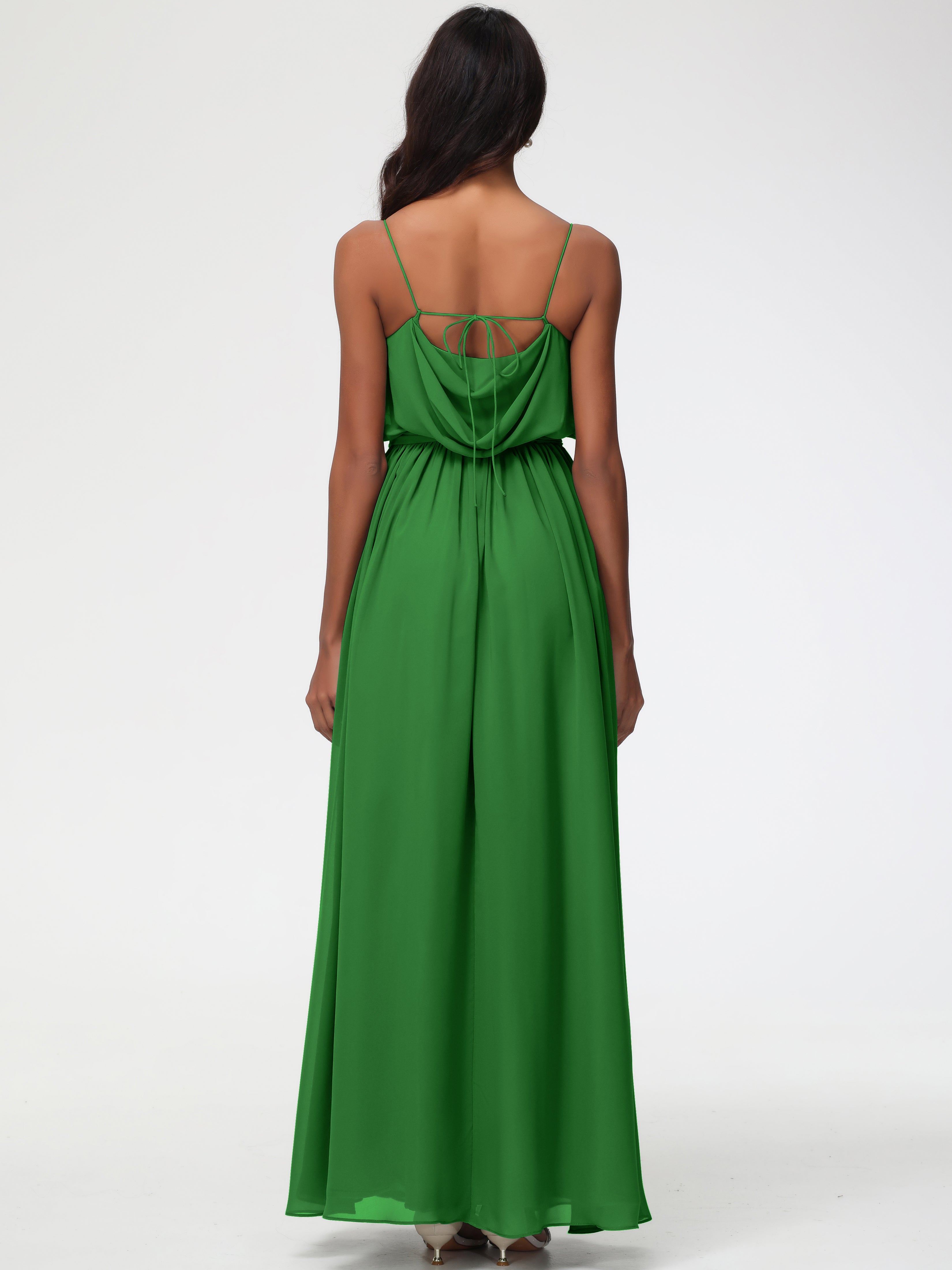Robe Demoiselle D Honneur Verte Bretelles Spaghetti Col Bénitier Trapèze Mousseline Robe Demoiselle D'Honneur