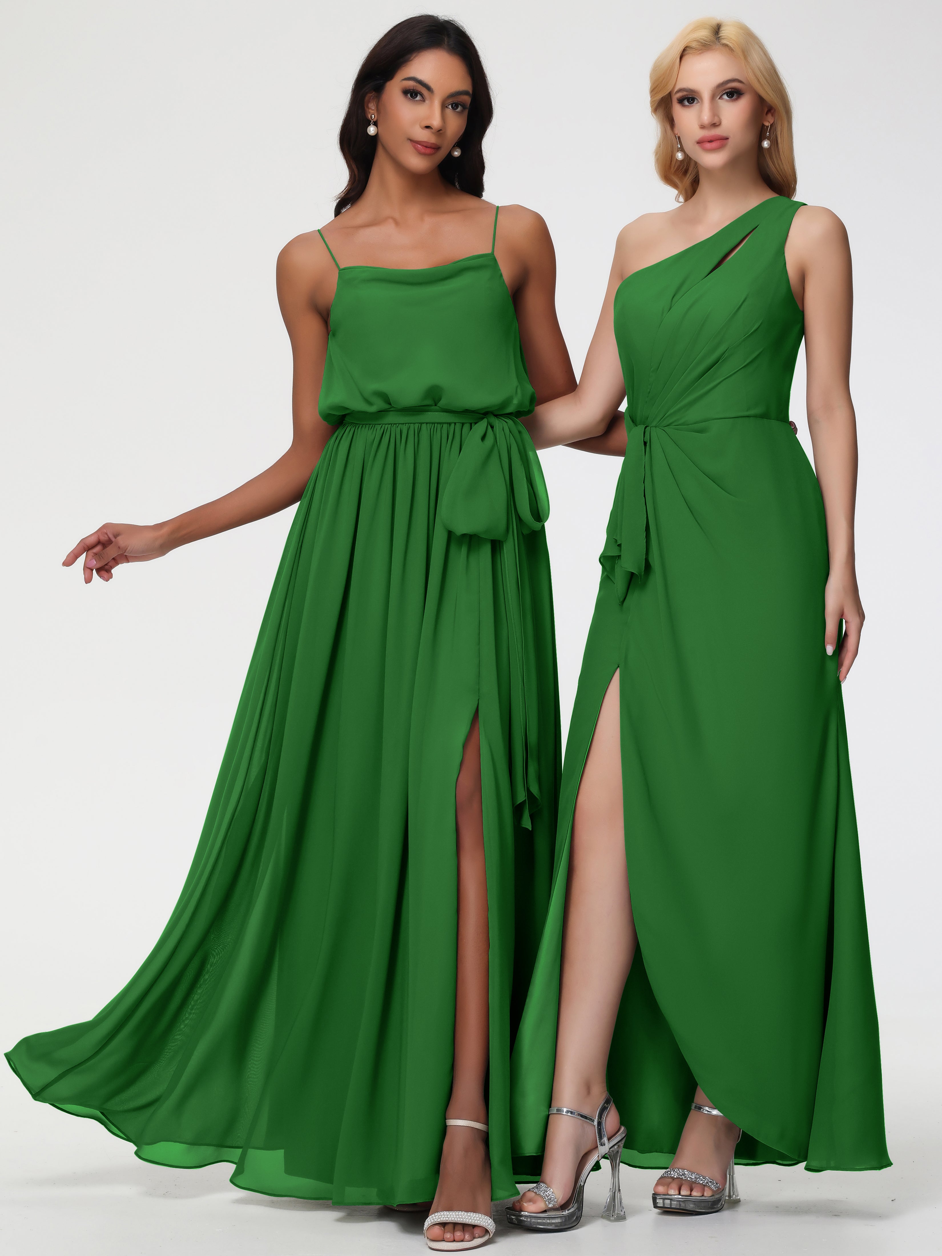 Robe Demoiselle D Honneur Verte Bretelles Spaghetti Col Bénitier Trapèze Mousseline Robe Demoiselle D'Honneur