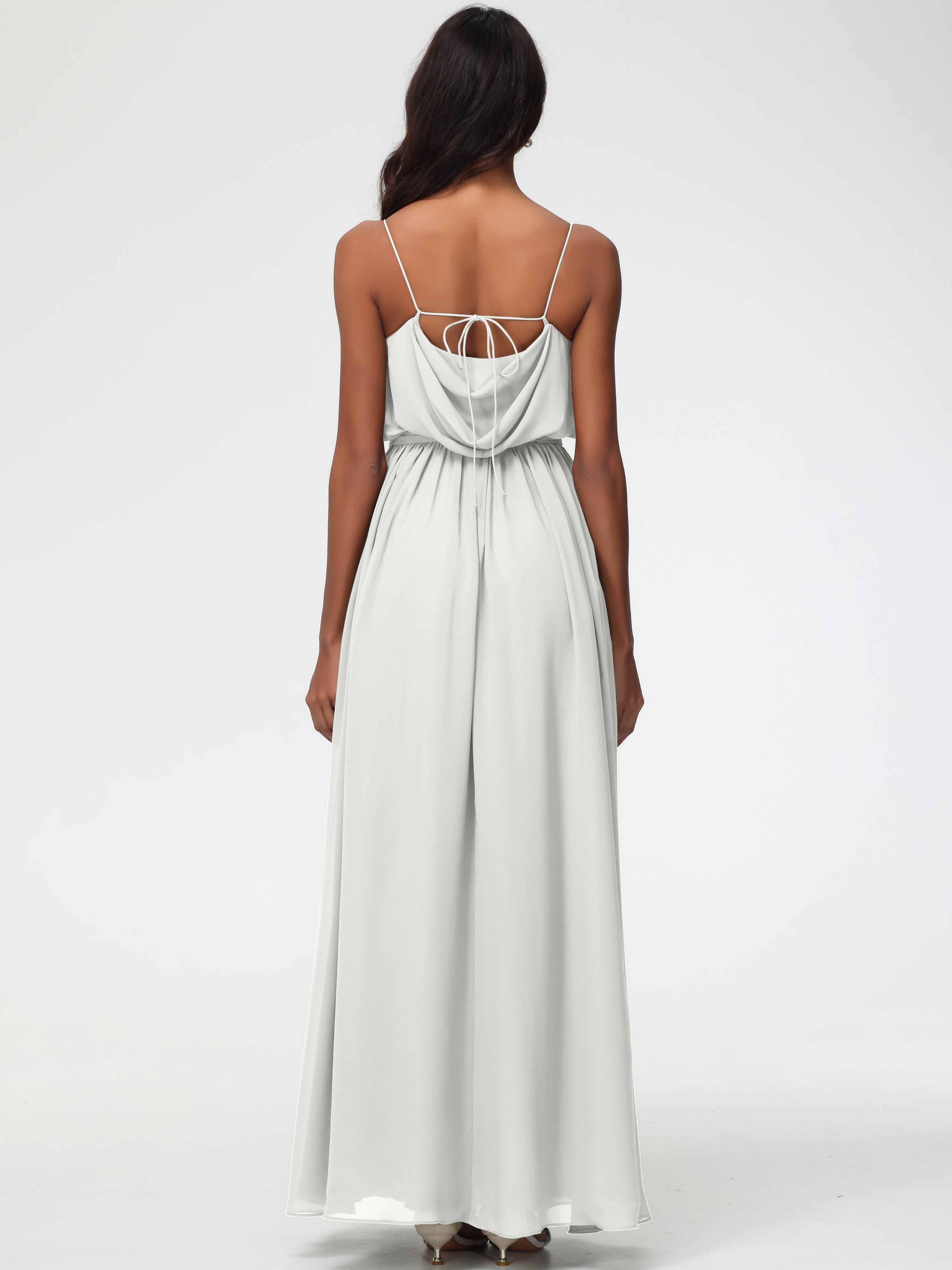 Robe Ivoire Demoiselle D Honneur Bretelles Spaghetti Col Bénitier Trapèze Mousseline Robe Demoiselle D'Honneur