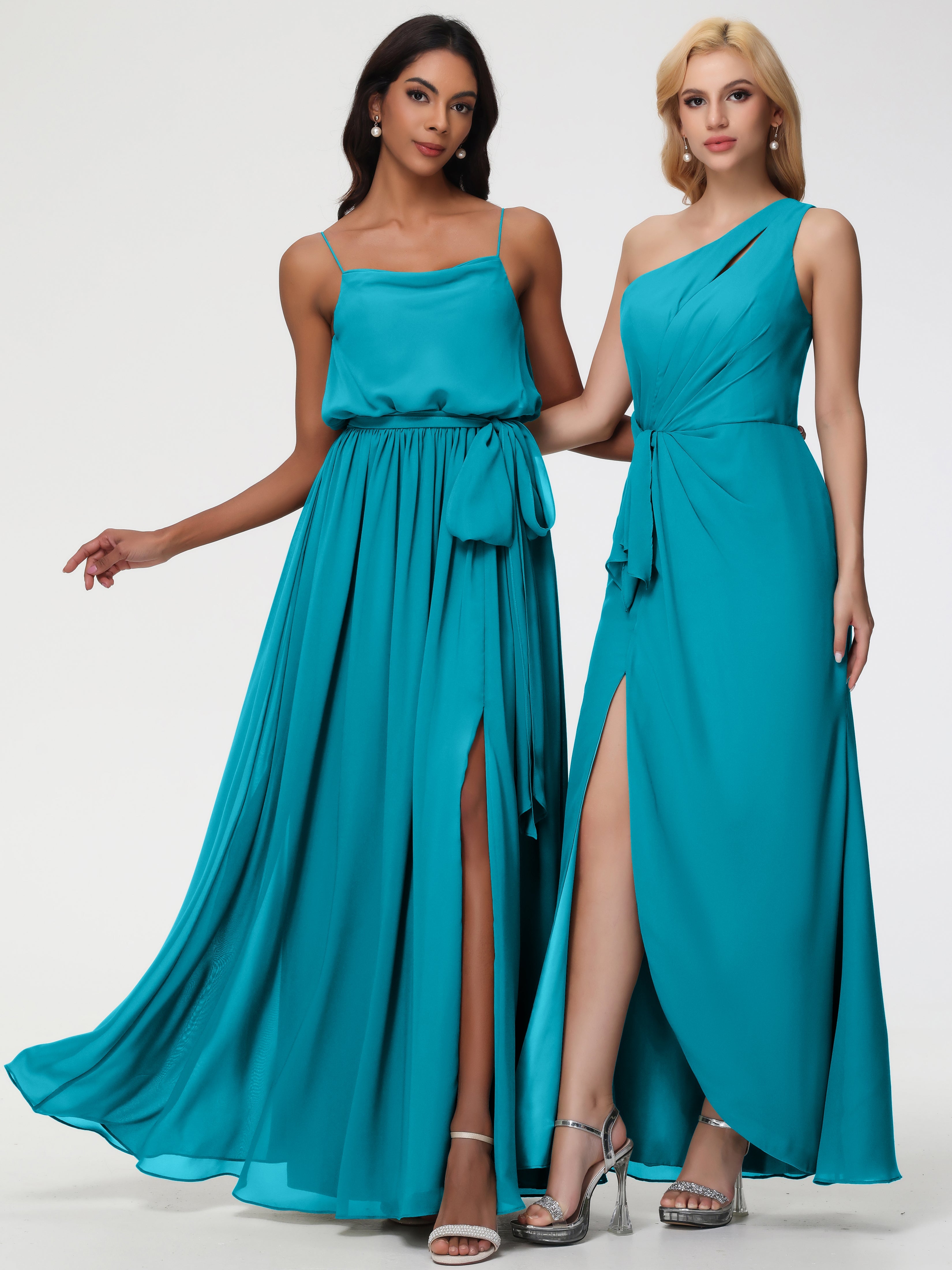 Robes De Demoiselle D'Honneur Vert Jade Bretelles Spaghetti Col Bénitier Trapèze Mousseline Robe Demoiselle D'Honneur