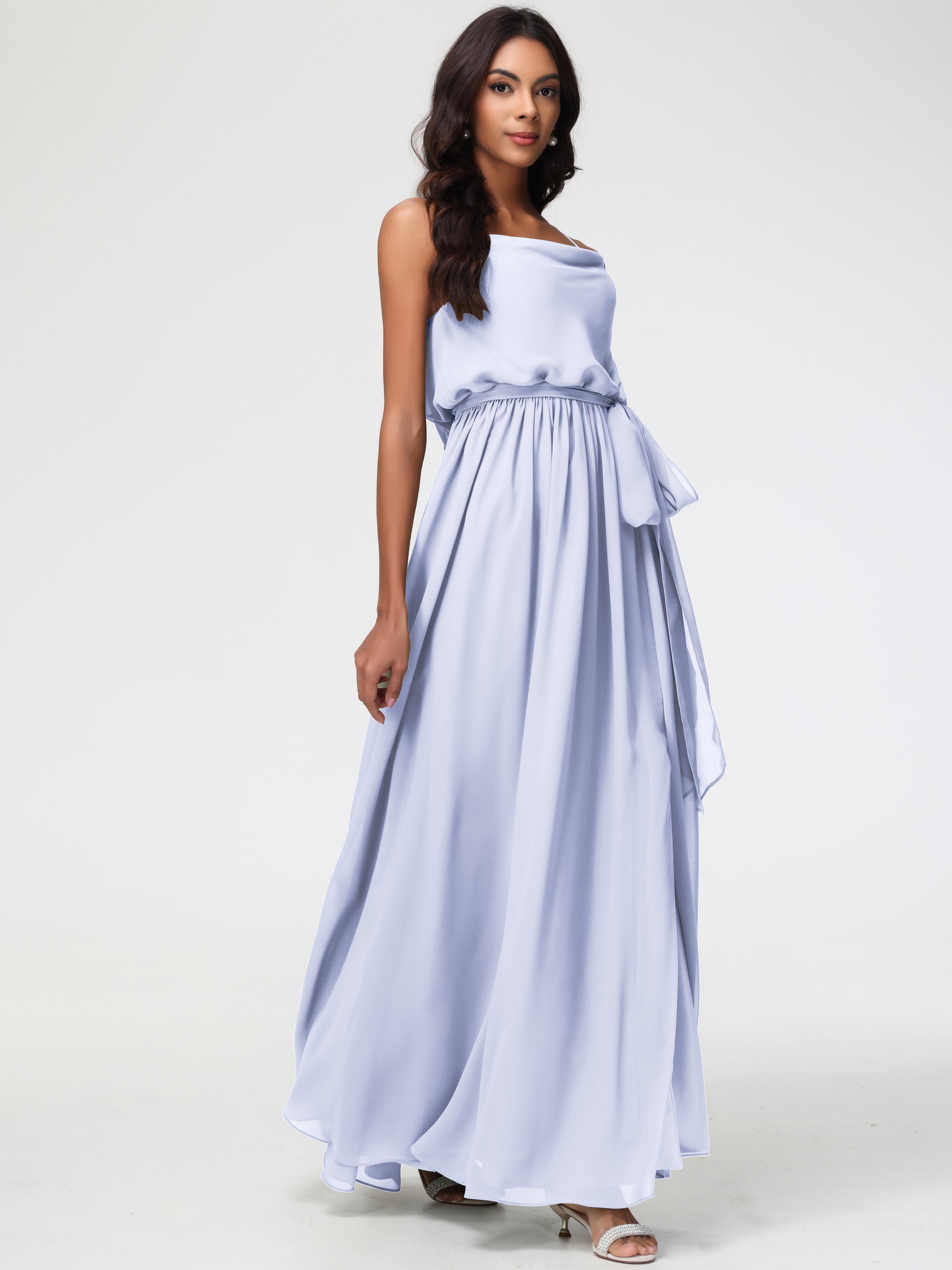 Robe Lavande Demoiselle D Honneur Bretelles Spaghetti Col Bénitier Trapèze Mousseline Robe Demoiselle D'Honneur