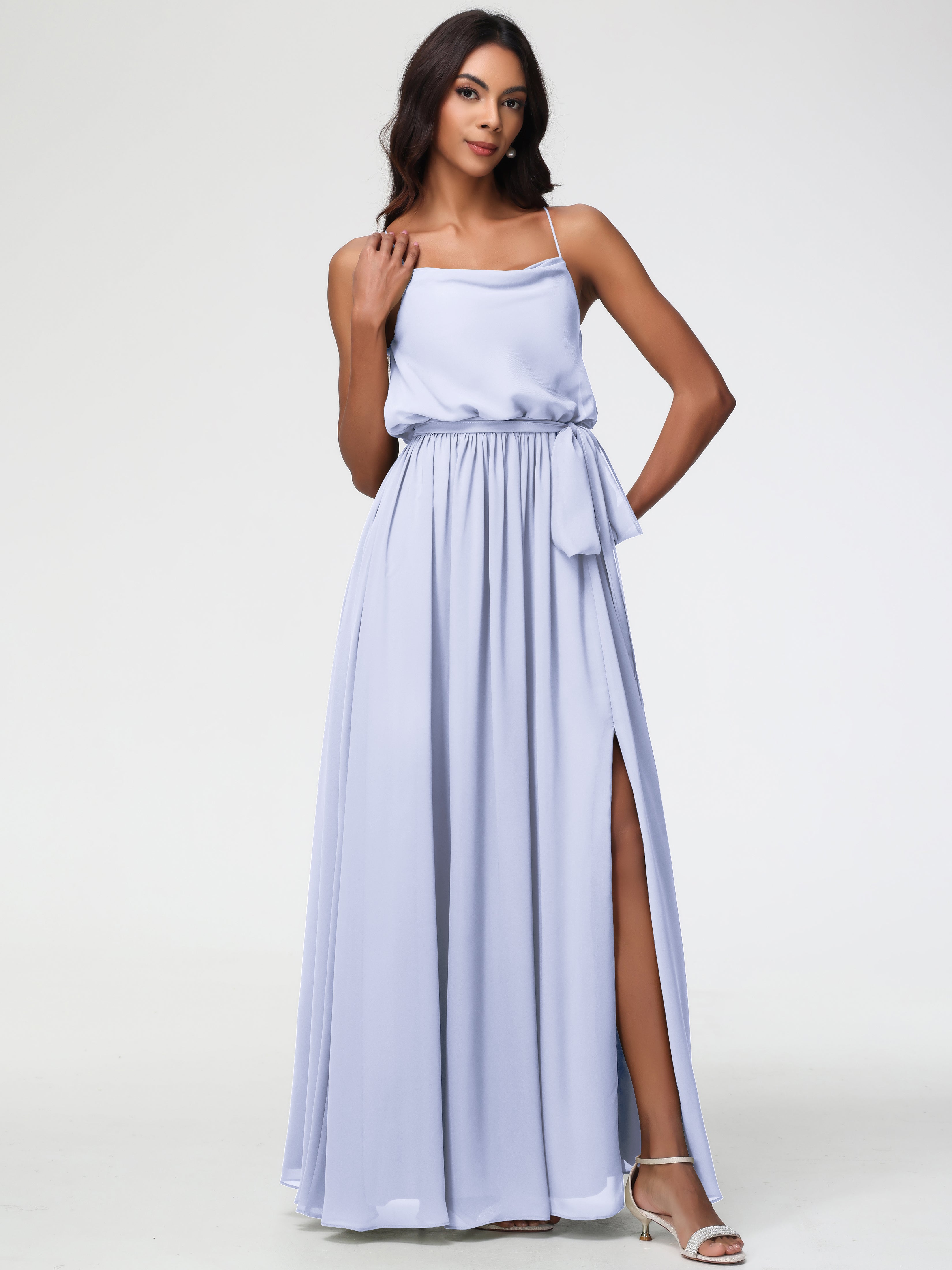 Robe Lavande Demoiselle D Honneur Bretelles Spaghetti Col Bénitier Trapèze Mousseline Robe Demoiselle D'Honneur