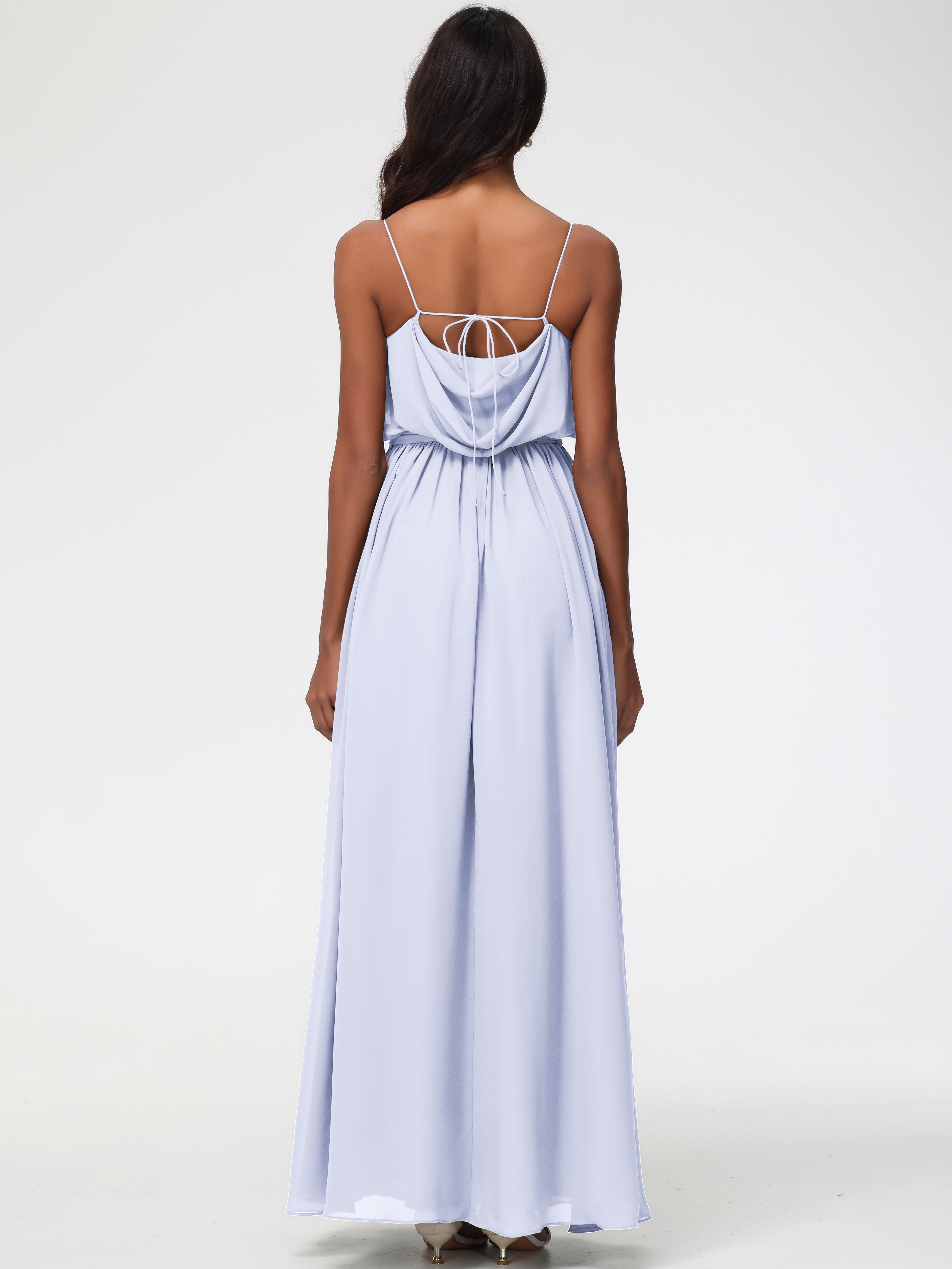 Robe Lavande Demoiselle D Honneur Bretelles Spaghetti Col Bénitier Trapèze Mousseline Robe Demoiselle D'Honneur