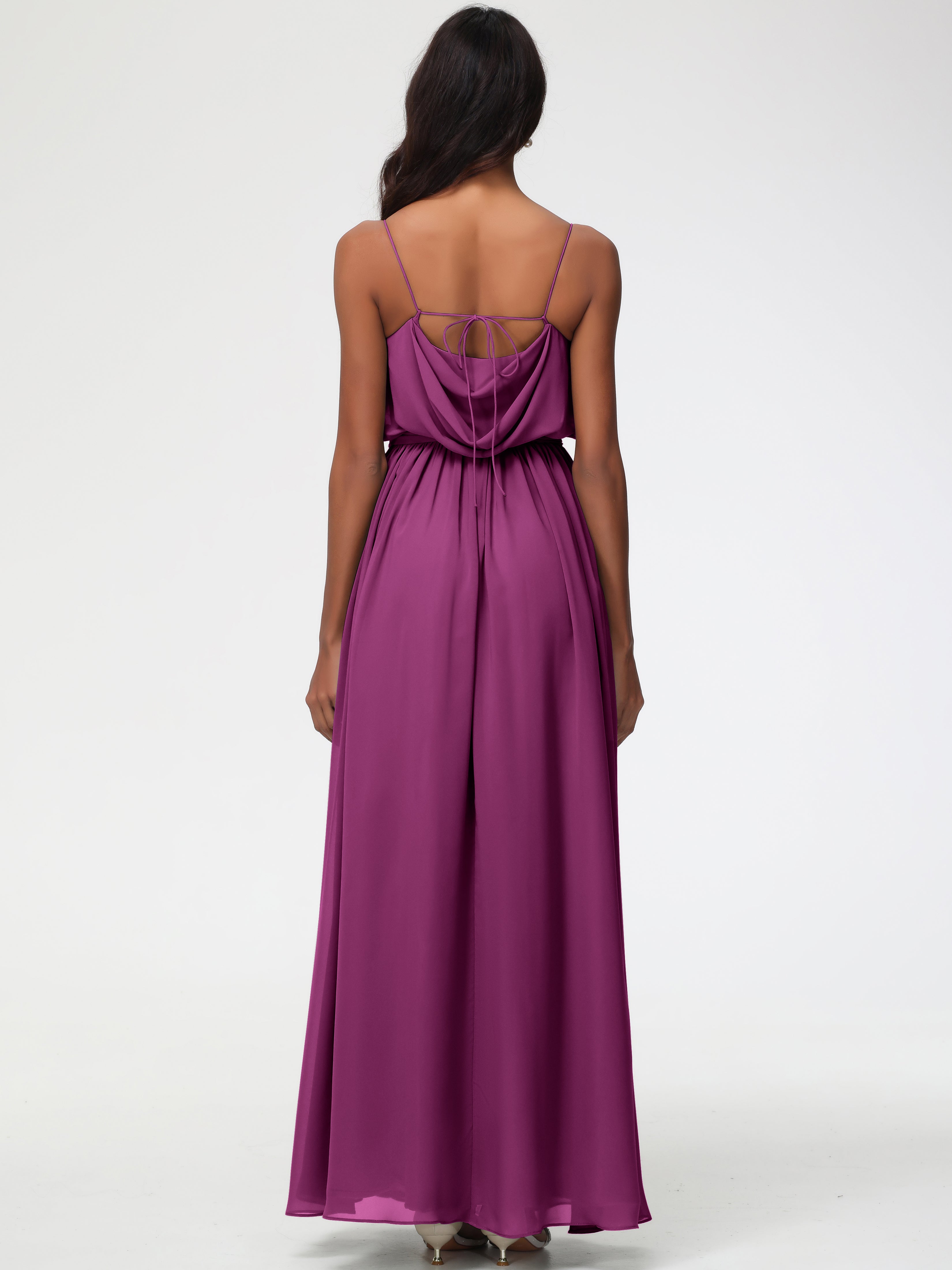 Robes De Demoiselle D'Honneur Orchidée Bretelles Spaghetti Col Bénitier Trapèze Mousseline Robe Demoiselle D'Honneur