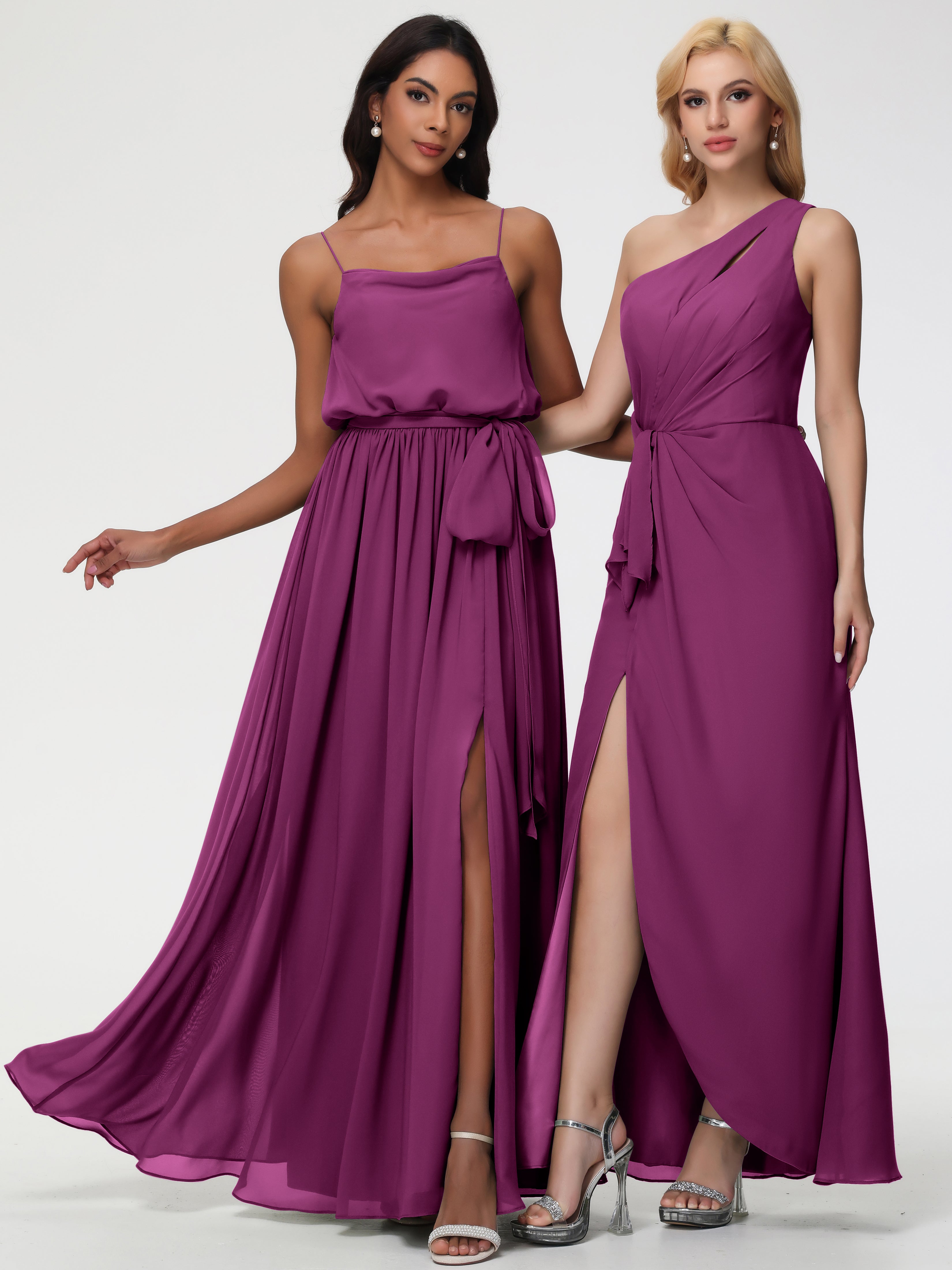 Robes De Demoiselle D'Honneur Orchidée Bretelles Spaghetti Col Bénitier Trapèze Mousseline Robe Demoiselle D'Honneur