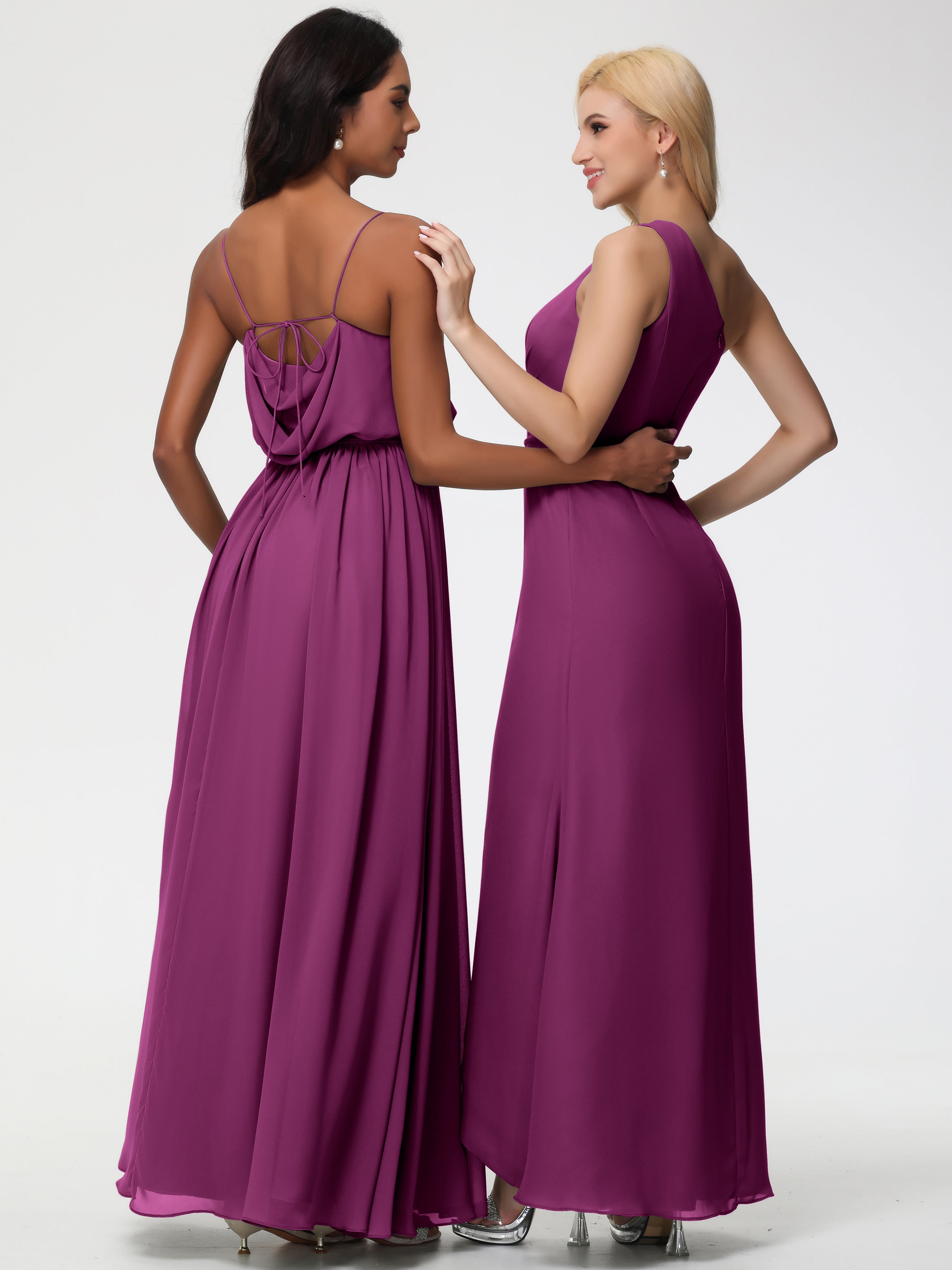 Robes De Demoiselle D'Honneur Orchidée Bretelles Spaghetti Col Bénitier Trapèze Mousseline Robe Demoiselle D'Honneur