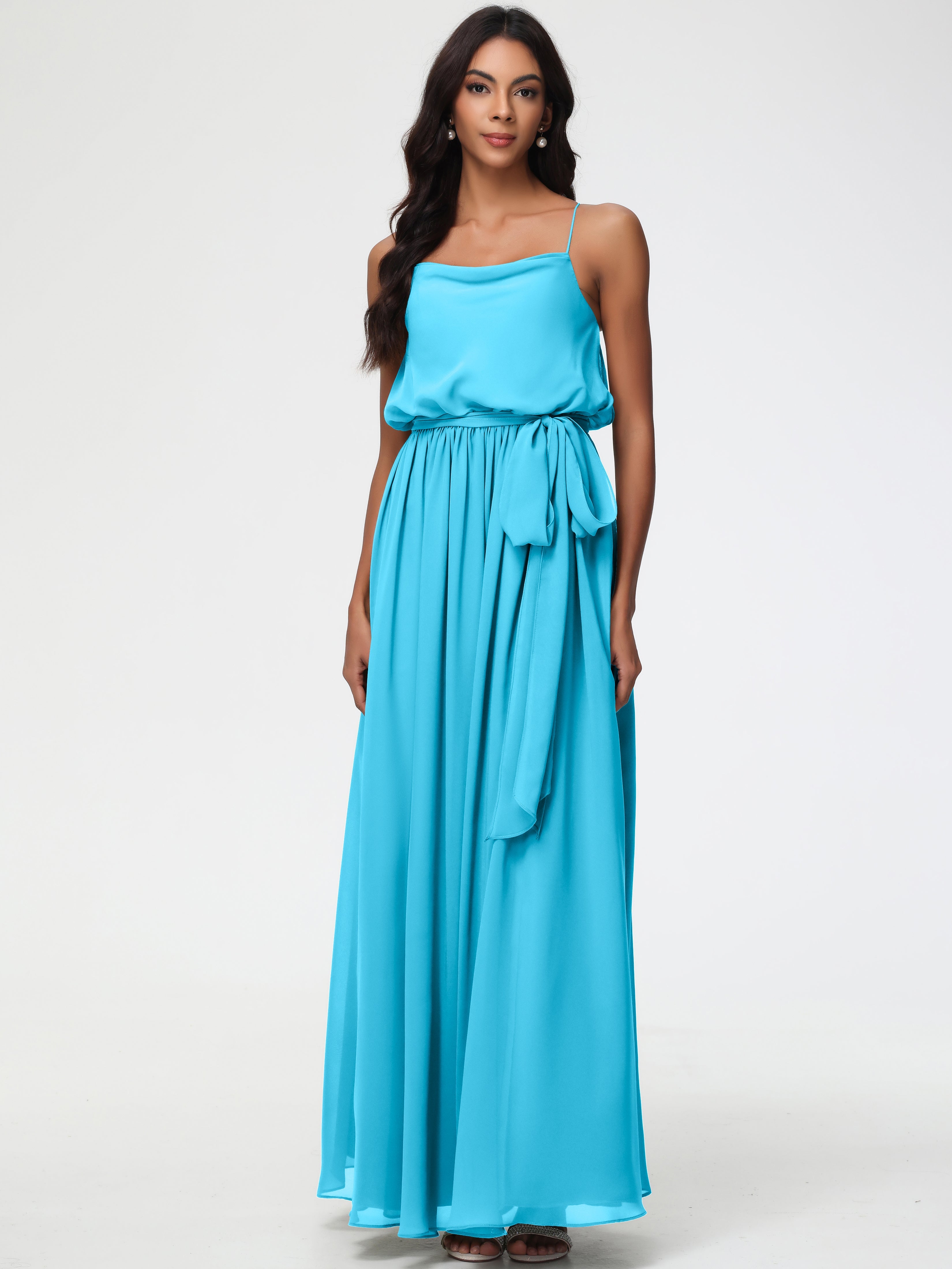 Robe De Demoiselle D'Honneur En Piscine Bretelles Spaghetti Col Bénitier Trapèze Mousseline Robe Demoiselle D'Honneur