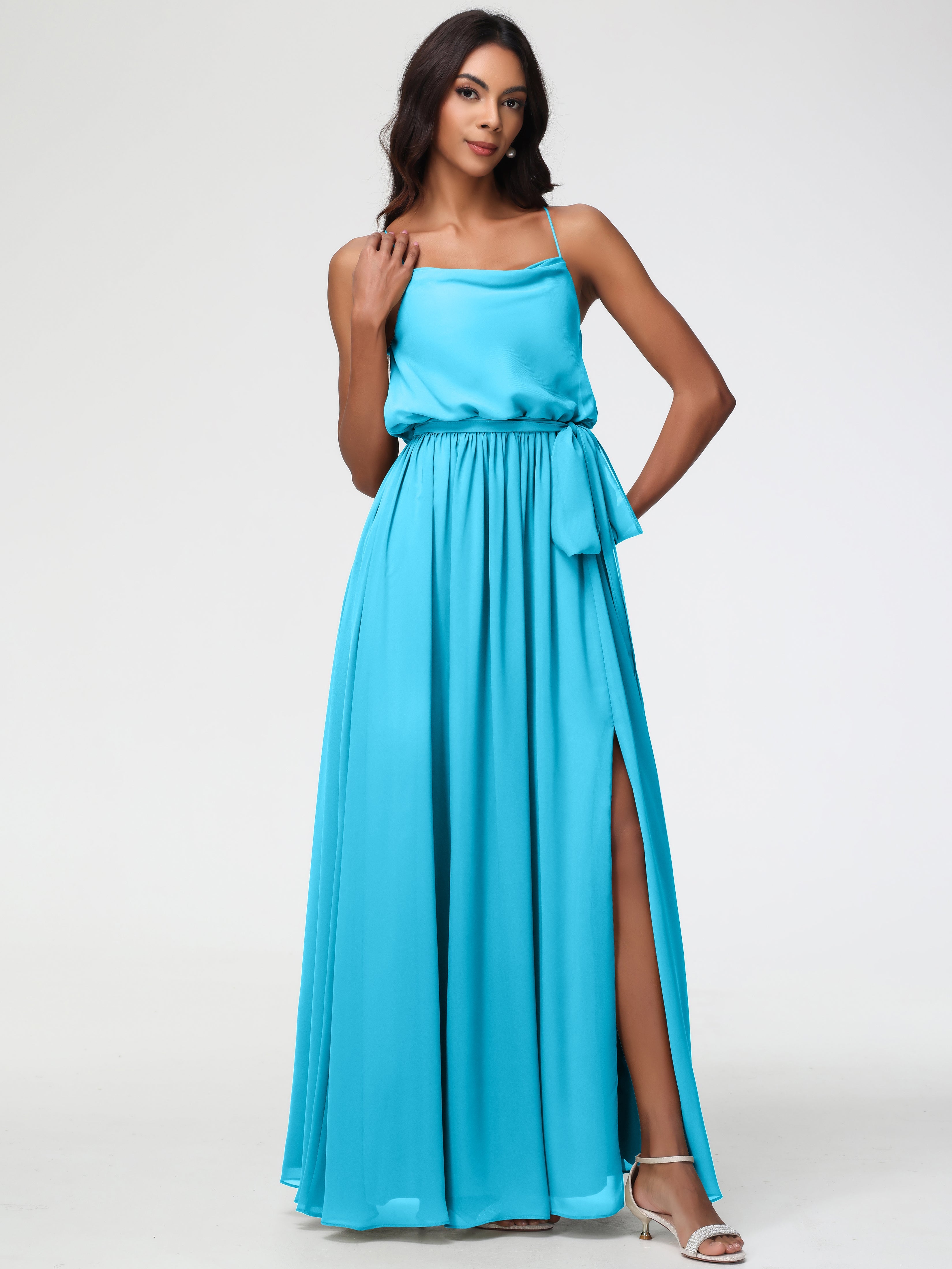Robe De Demoiselle D'Honneur En Piscine Bretelles Spaghetti Col Bénitier Trapèze Mousseline Robe Demoiselle D'Honneur