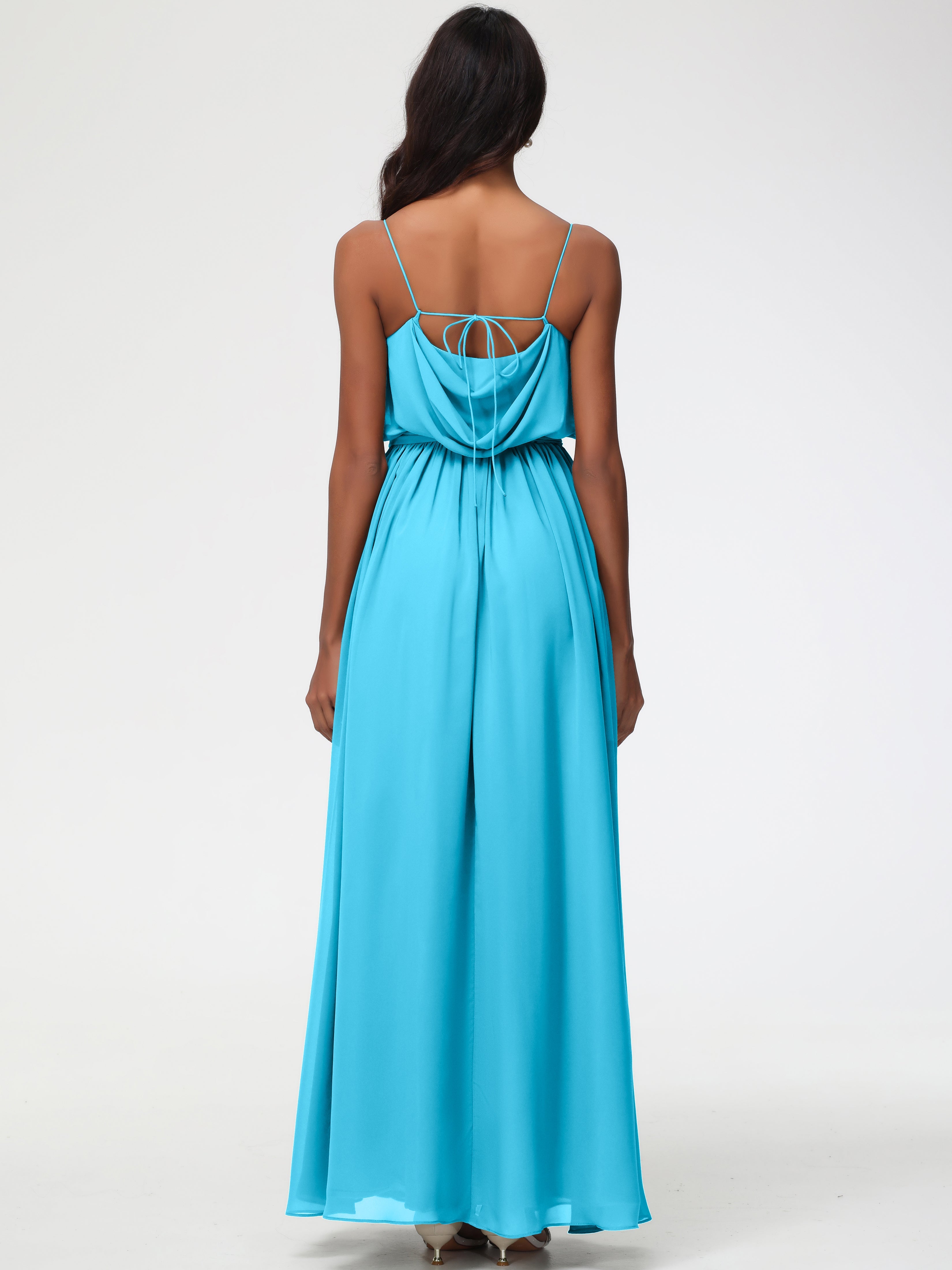 Robe De Demoiselle D'Honneur En Piscine Bretelles Spaghetti Col Bénitier Trapèze Mousseline Robe Demoiselle D'Honneur