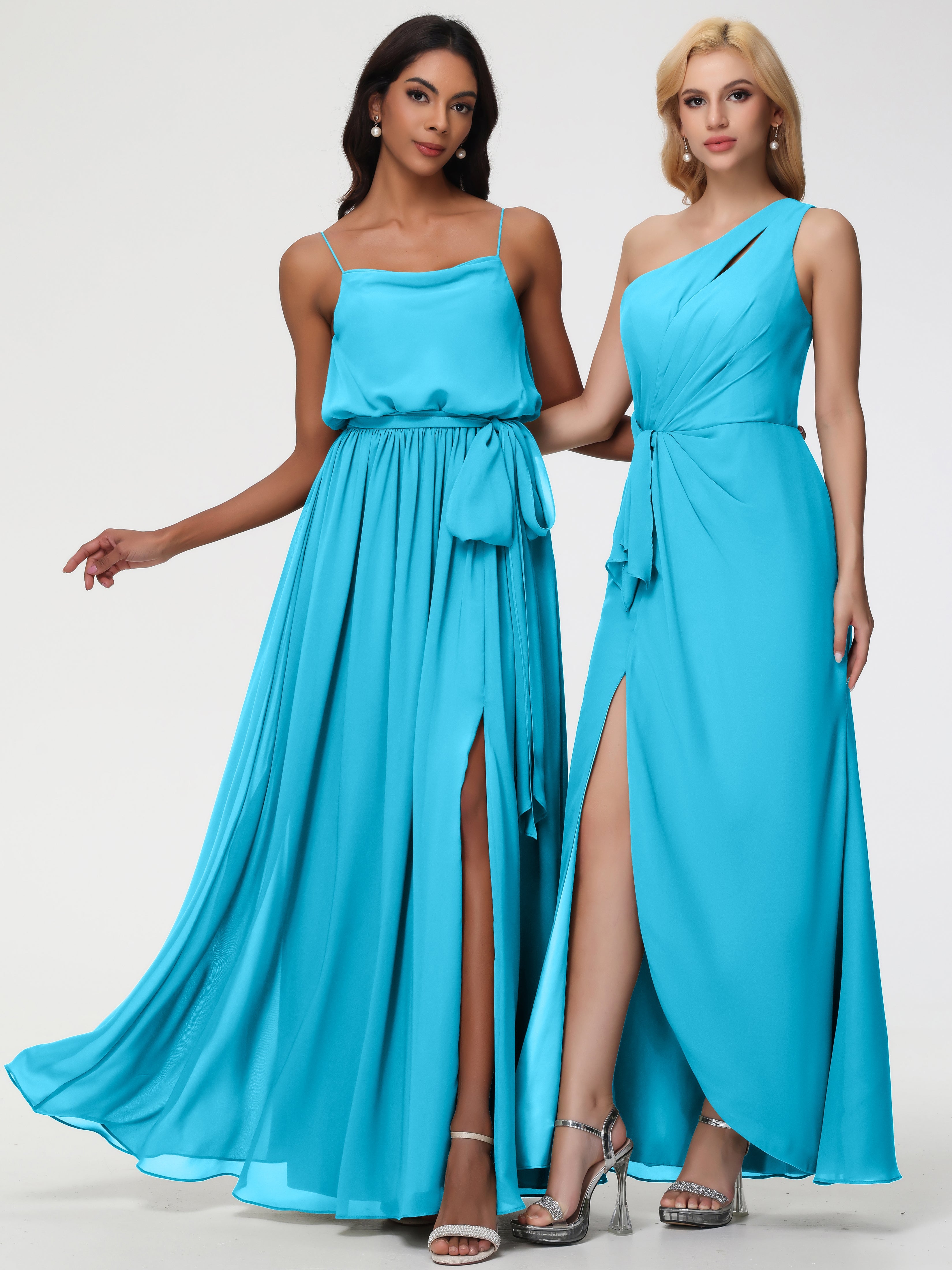 Robe De Demoiselle D'Honneur En Piscine Bretelles Spaghetti Col Bénitier Trapèze Mousseline Robe Demoiselle D'Honneur