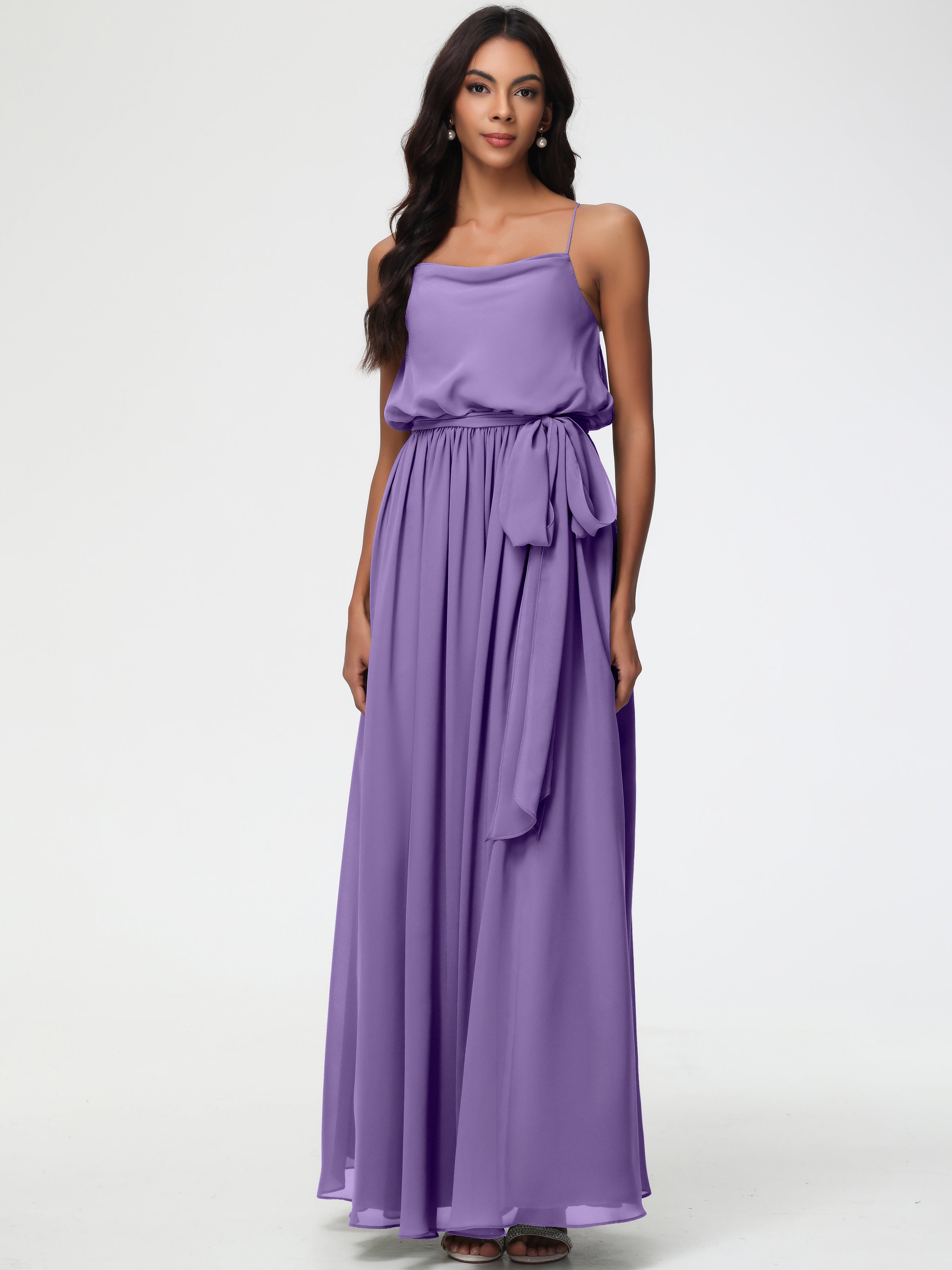 Robes De Demoiselle D'Honneur Tahiti Bretelles Spaghetti Col Bénitier Trapèze Mousseline Robe Demoiselle D'Honneur