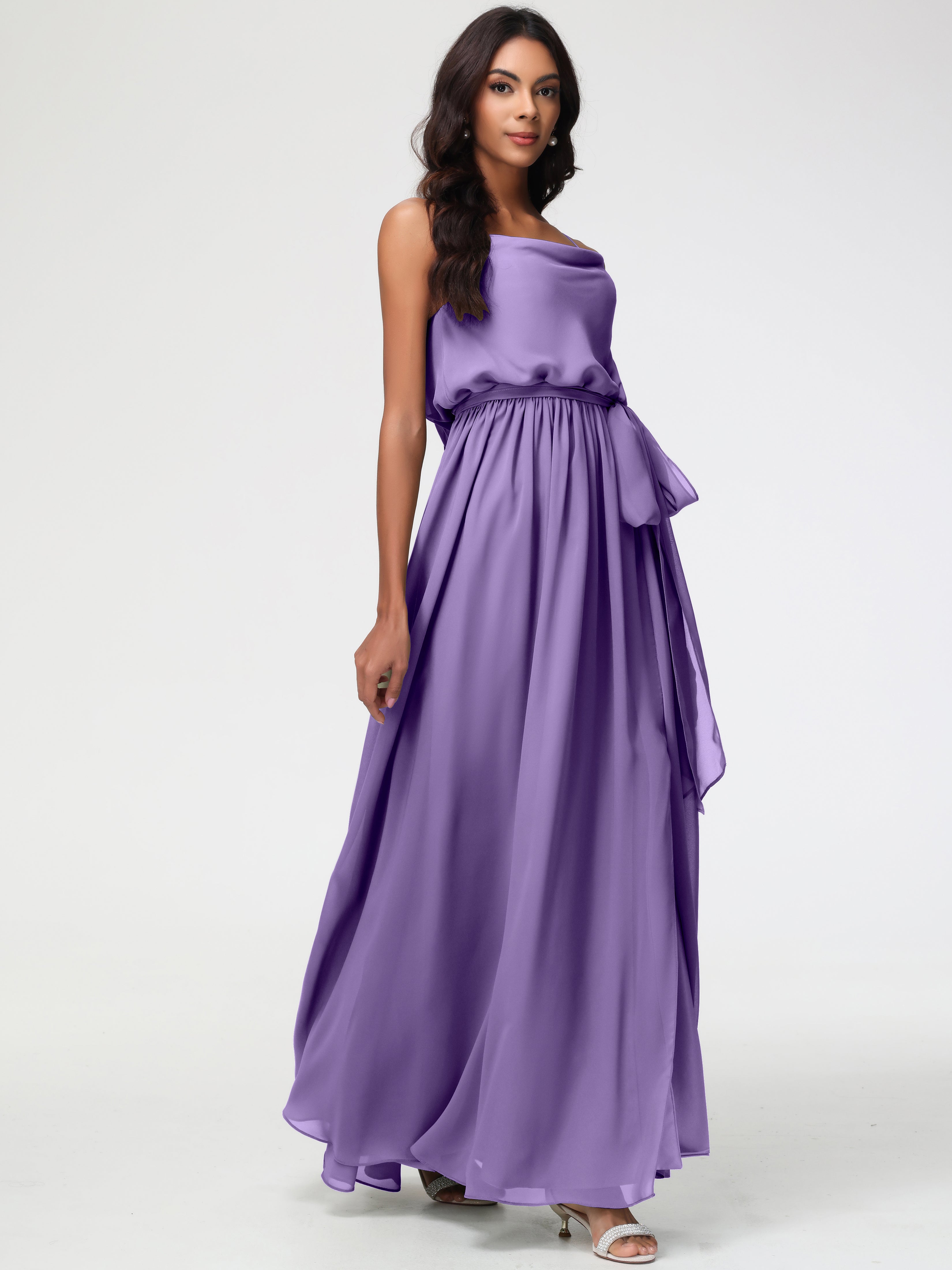 Robes De Demoiselle D'Honneur Tahiti Bretelles Spaghetti Col Bénitier Trapèze Mousseline Robe Demoiselle D'Honneur