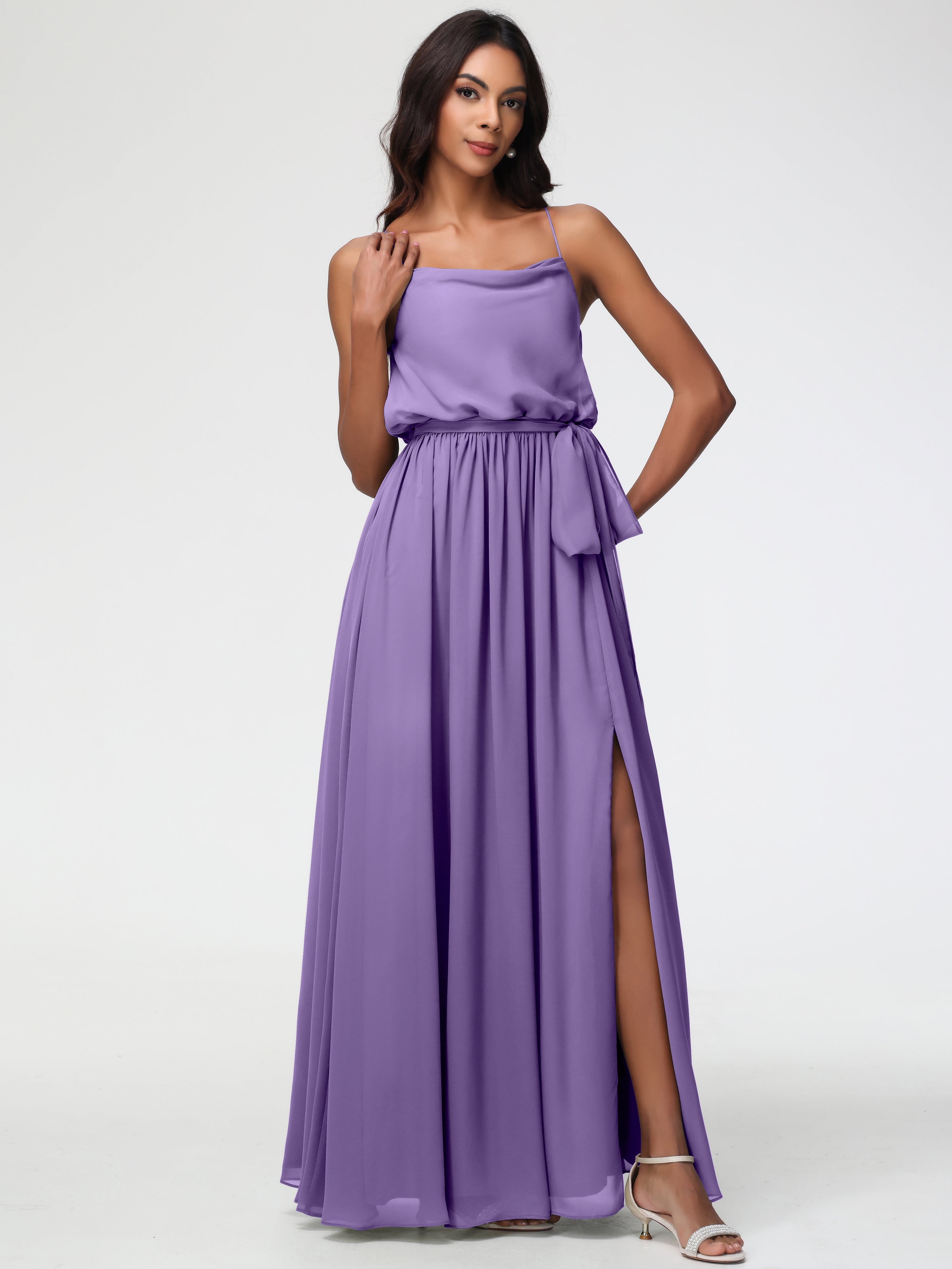 Robes De Demoiselle D'Honneur Tahiti Bretelles Spaghetti Col Bénitier Trapèze Mousseline Robe Demoiselle D'Honneur