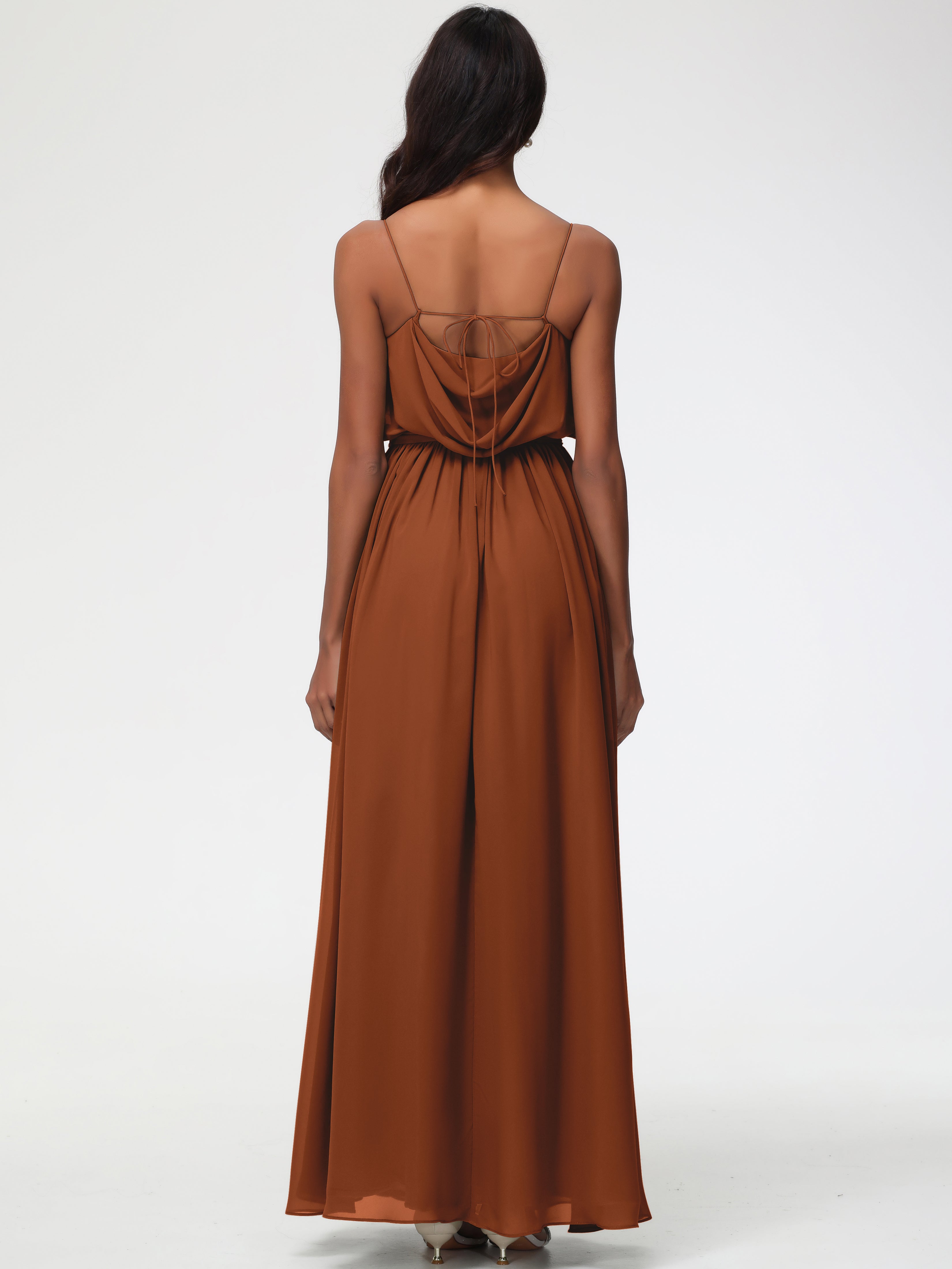 Robe Demoiselle D Honneur Terracotta Bretelles Spaghetti Col Bénitier Trapèze Mousseline Robe Demoiselle D'Honneur