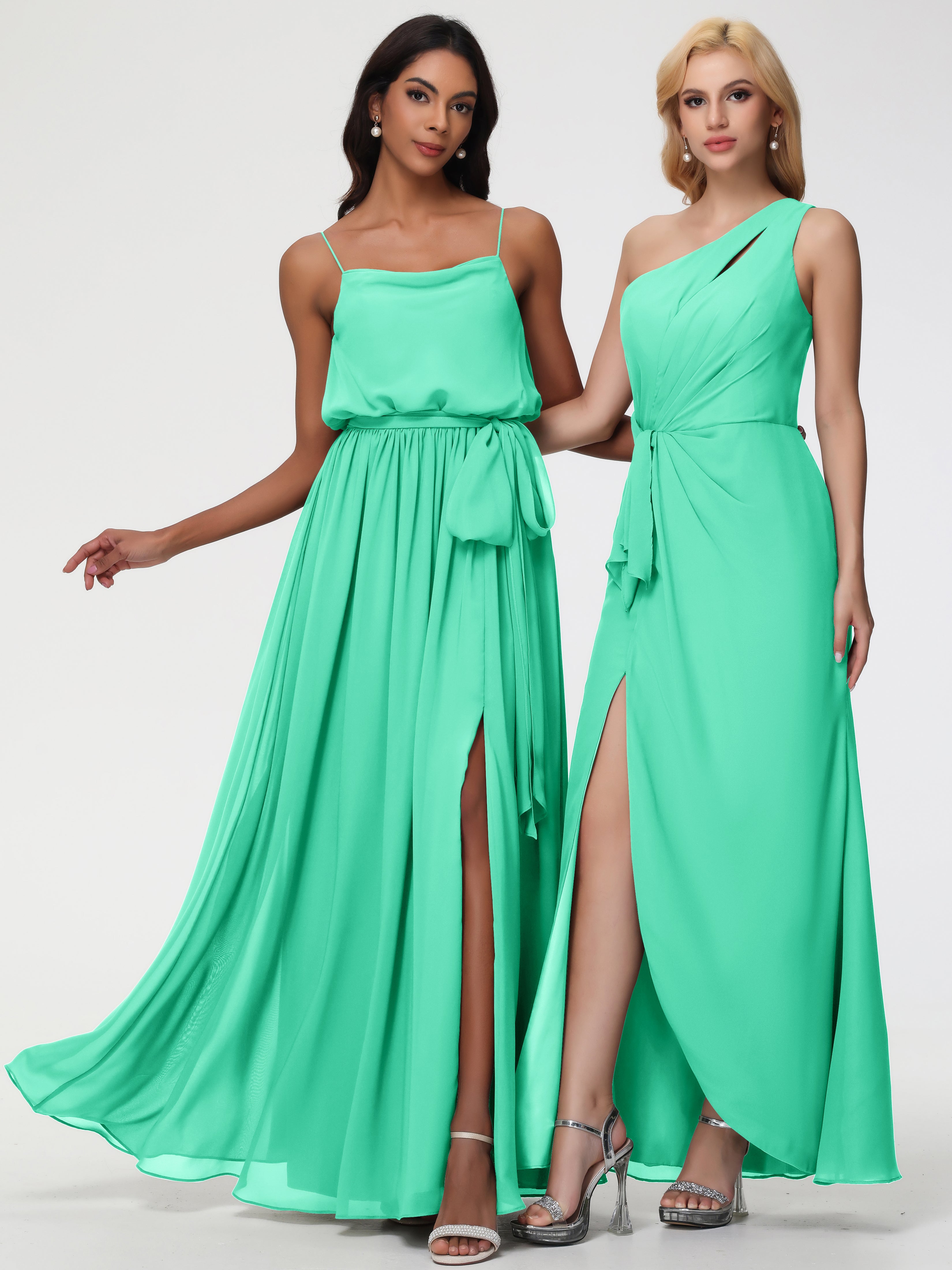 Robe Demoiselle D Honneur Turquoise Bretelles Spaghetti Col Bénitier Trapèze Mousseline Robe Demoiselle D'Honneur