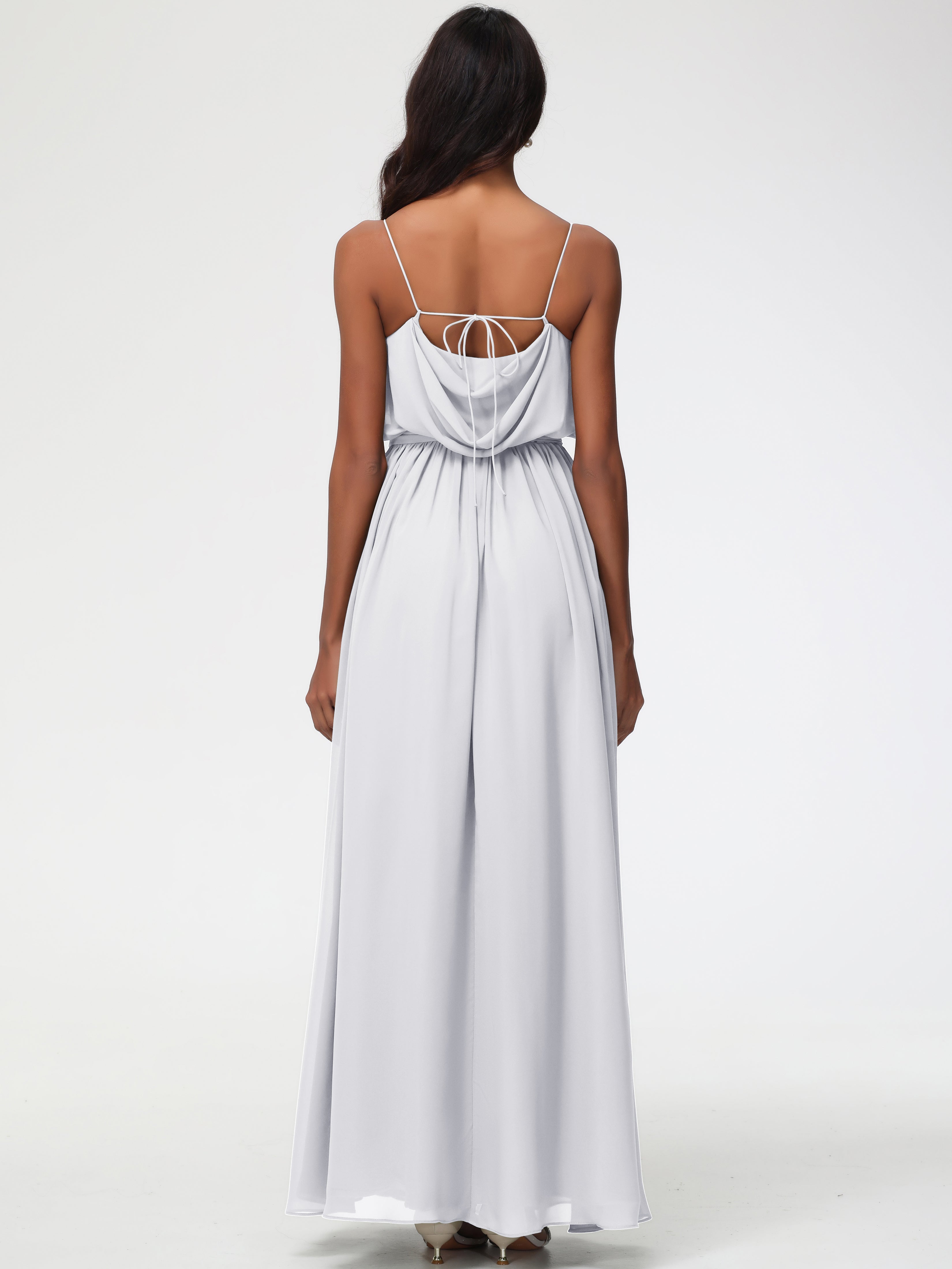 Robe Demoiselle D Honneur Blanc Bretelles Spaghetti Col Bénitier Trapèze Mousseline Robe Demoiselle D'Honneur