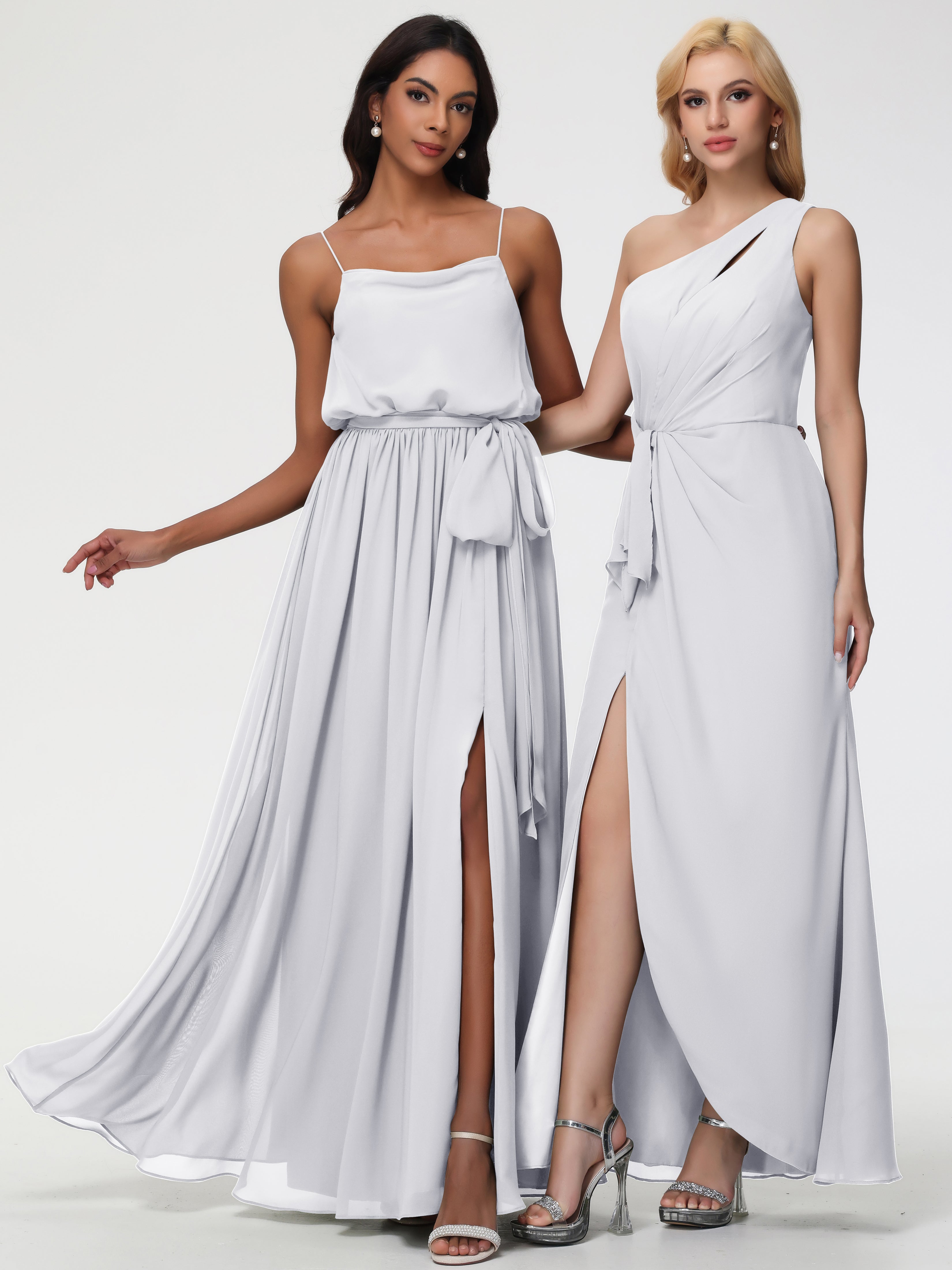 Robe Demoiselle D Honneur Blanc Bretelles Spaghetti Col Bénitier Trapèze Mousseline Robe Demoiselle D'Honneur