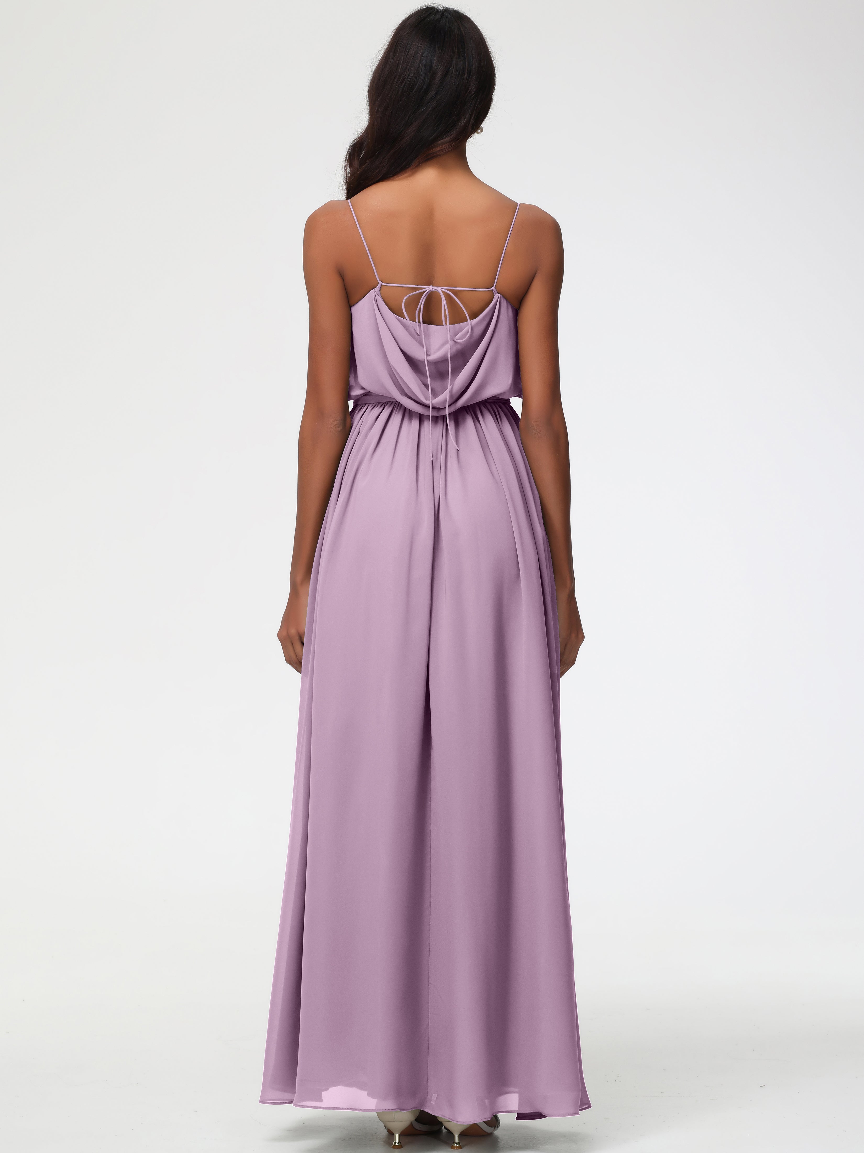 Robes De Demoiselle D'Honneur Glycine Bretelles Spaghetti Col Bénitier Trapèze Mousseline Robe Demoiselle D'Honneur