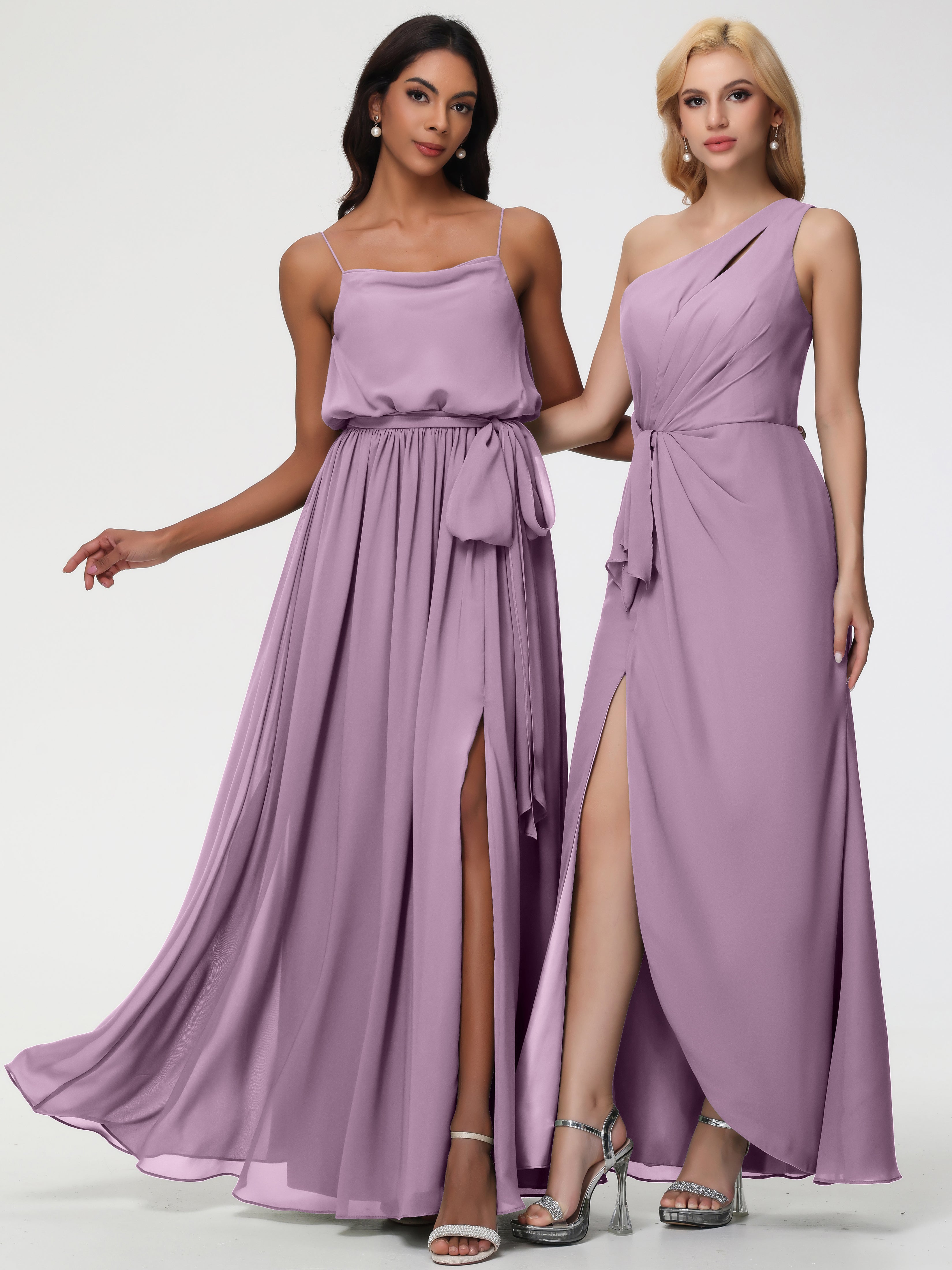 Robes De Demoiselle D'Honneur Glycine Bretelles Spaghetti Col Bénitier Trapèze Mousseline Robe Demoiselle D'Honneur