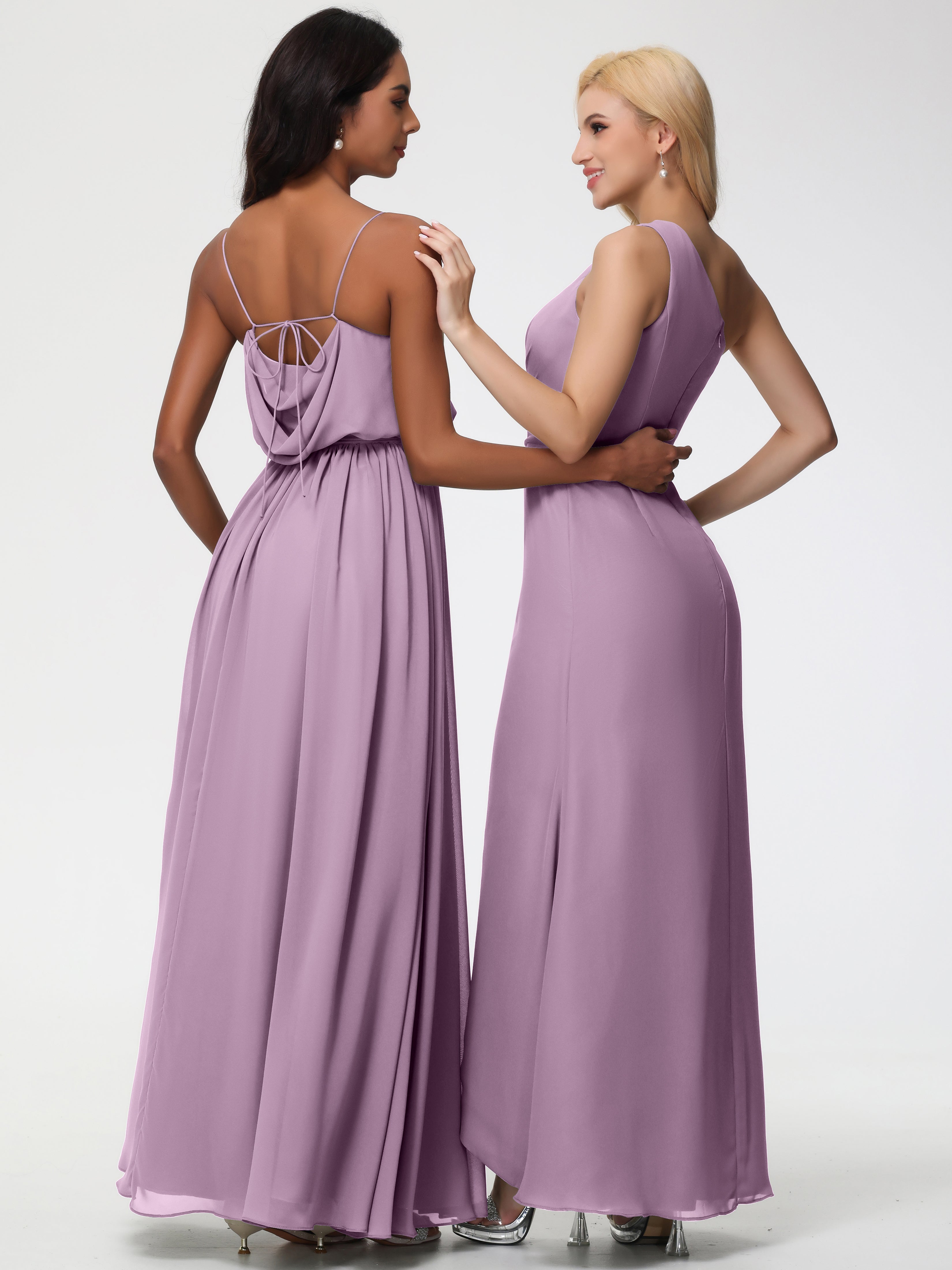 Robes De Demoiselle D'Honneur Glycine Bretelles Spaghetti Col Bénitier Trapèze Mousseline Robe Demoiselle D'Honneur