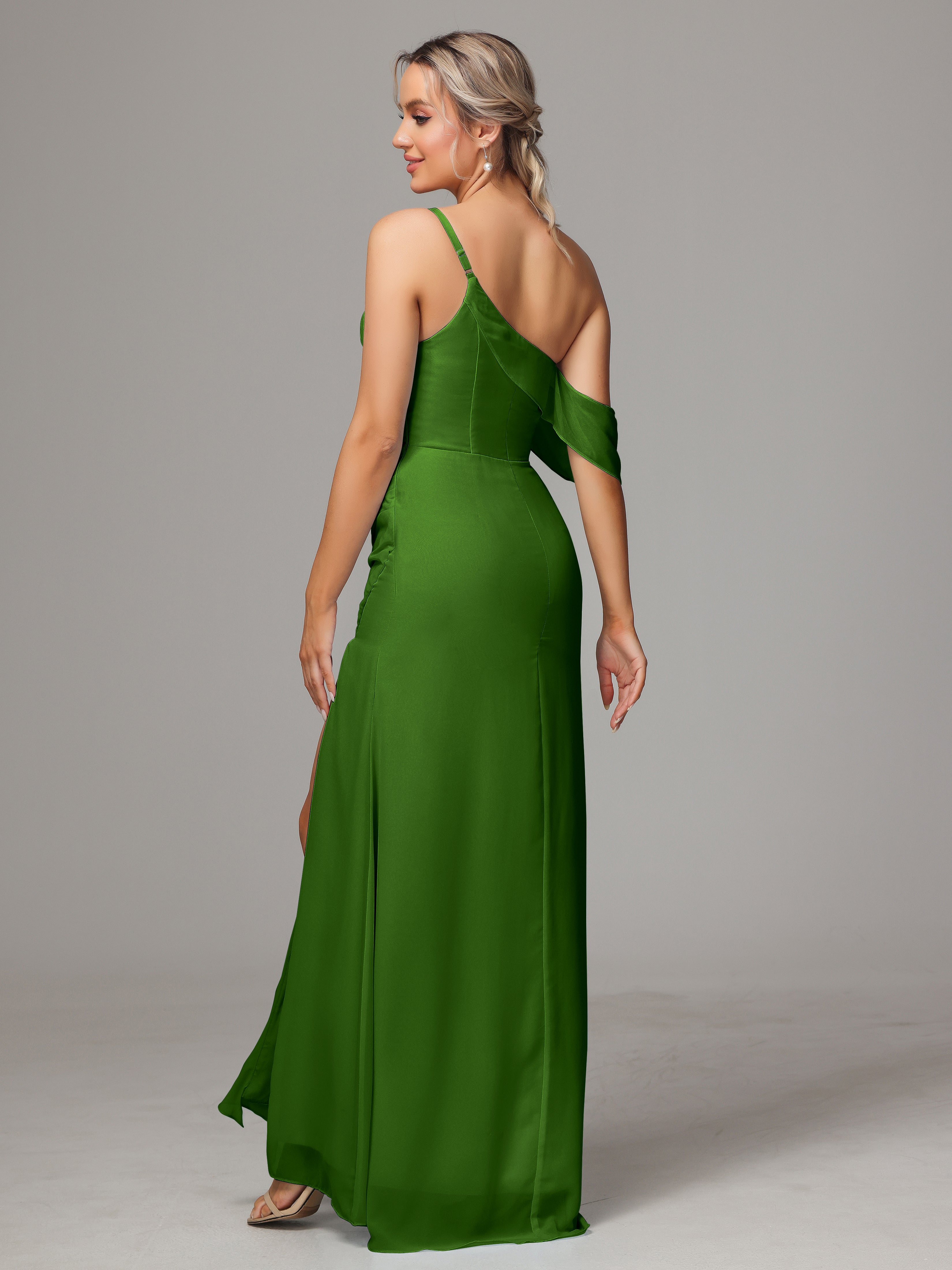 Robes De Demoiselle D'Honneur Mousse Trapèze Décolleté Asymétrique Mousseline Longue Robes Demoiselle D'Honneur