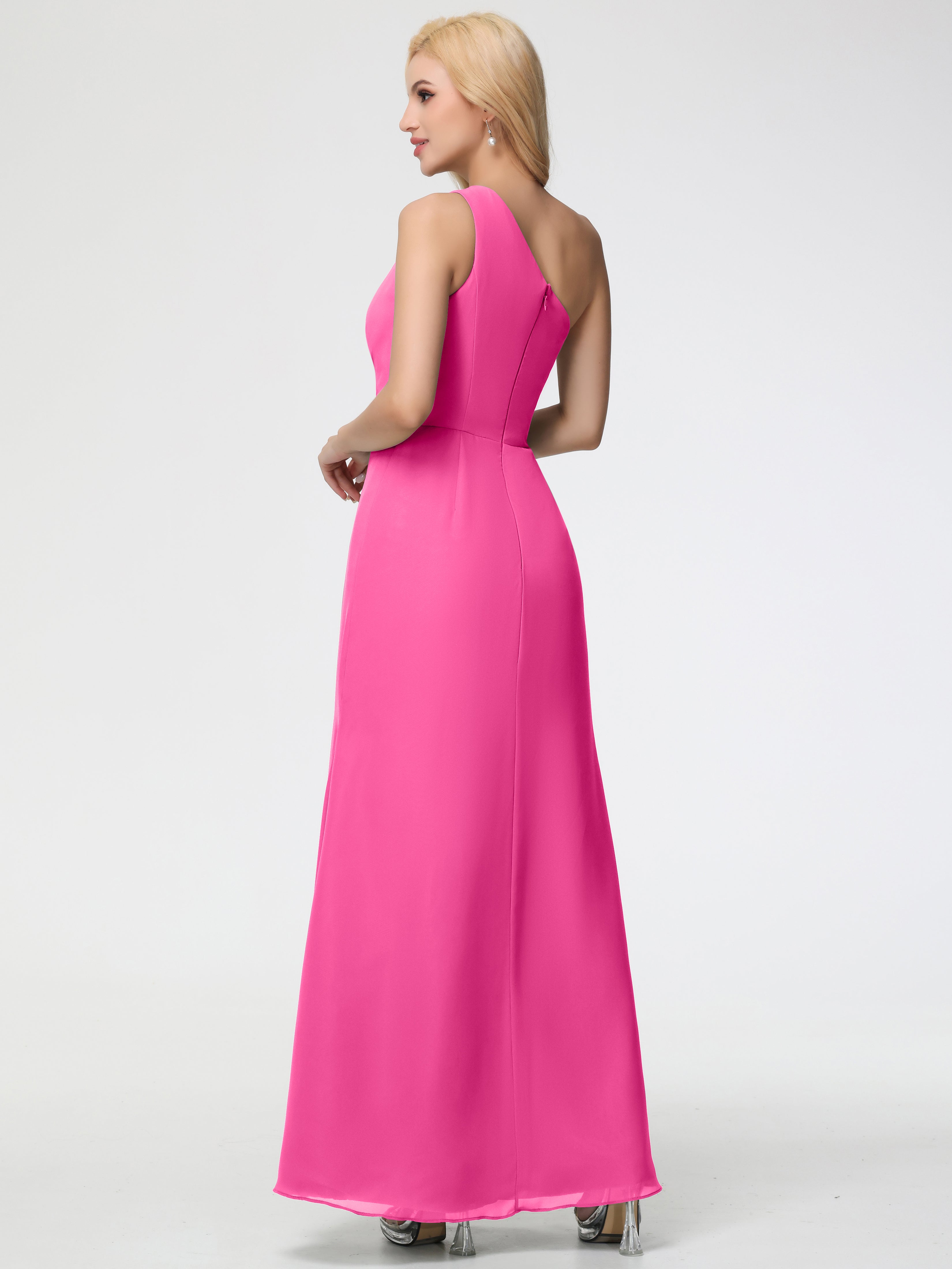 Robe Demoiselle D Honneur Azalée Seule-Épaule Fendue Trapèze Mousseline Robe Demoiselle D'Honneur