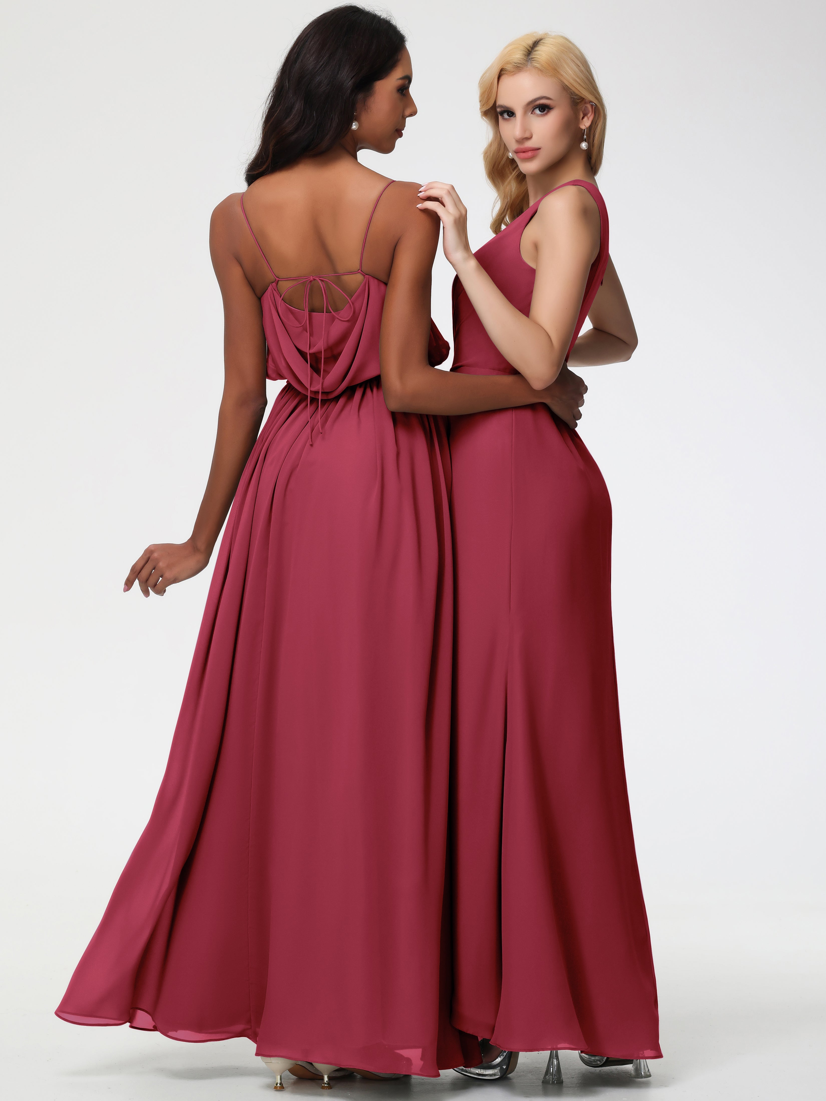Couleur Rose Cannelle Seule-Épaule Fendue Trapèze Mousseline Robe Demoiselle D'Honneur
