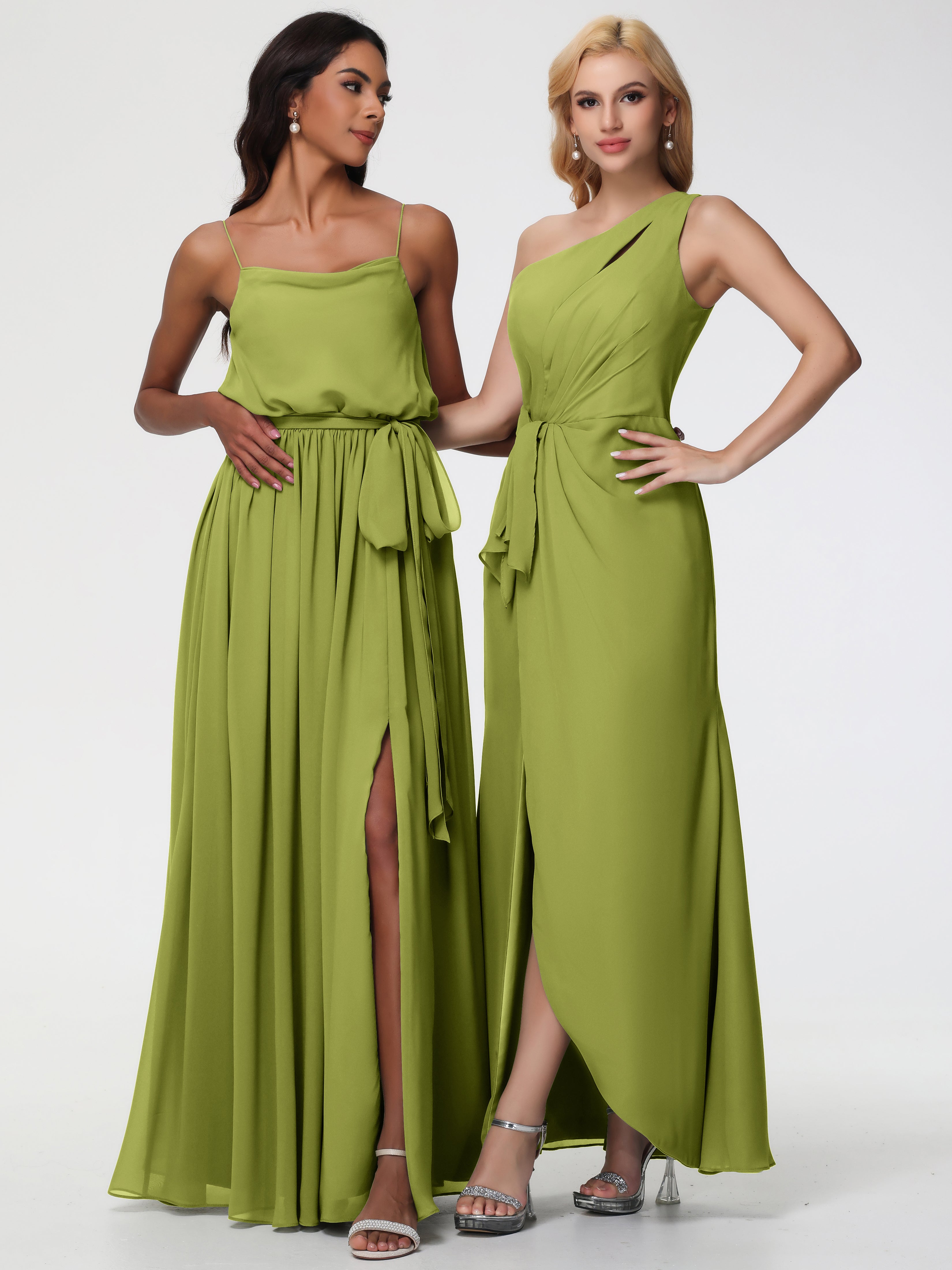 Robes De Demoiselle D'Honneur Trèfle Seule-Épaule Fendue Trapèze Mousseline Robe Demoiselle D'Honneur