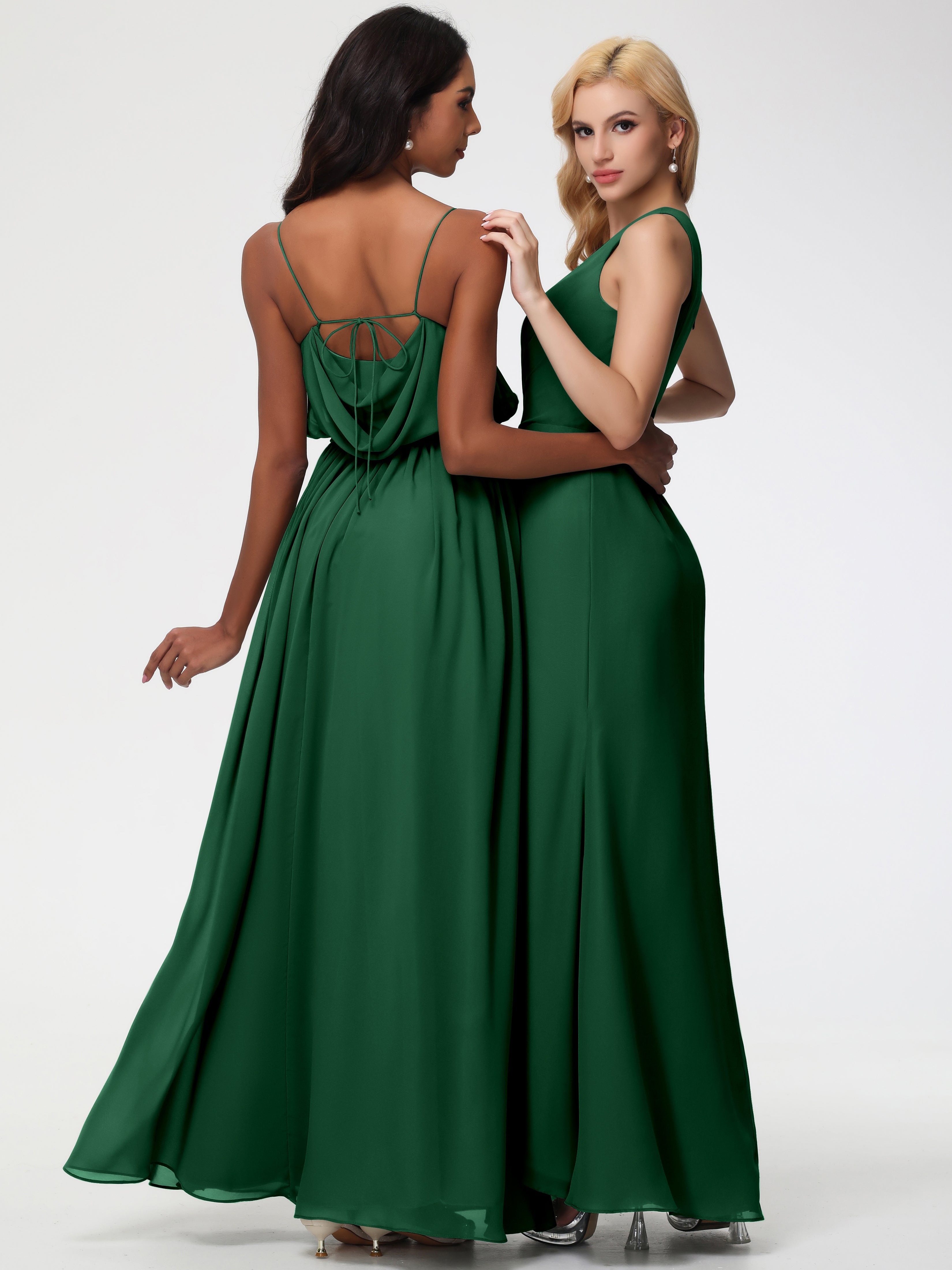 Robes De Demoiselle D'Honneur Vert Foncé Seule-Épaule Fendue Trapèze Mousseline Robe Demoiselle D'Honneur
