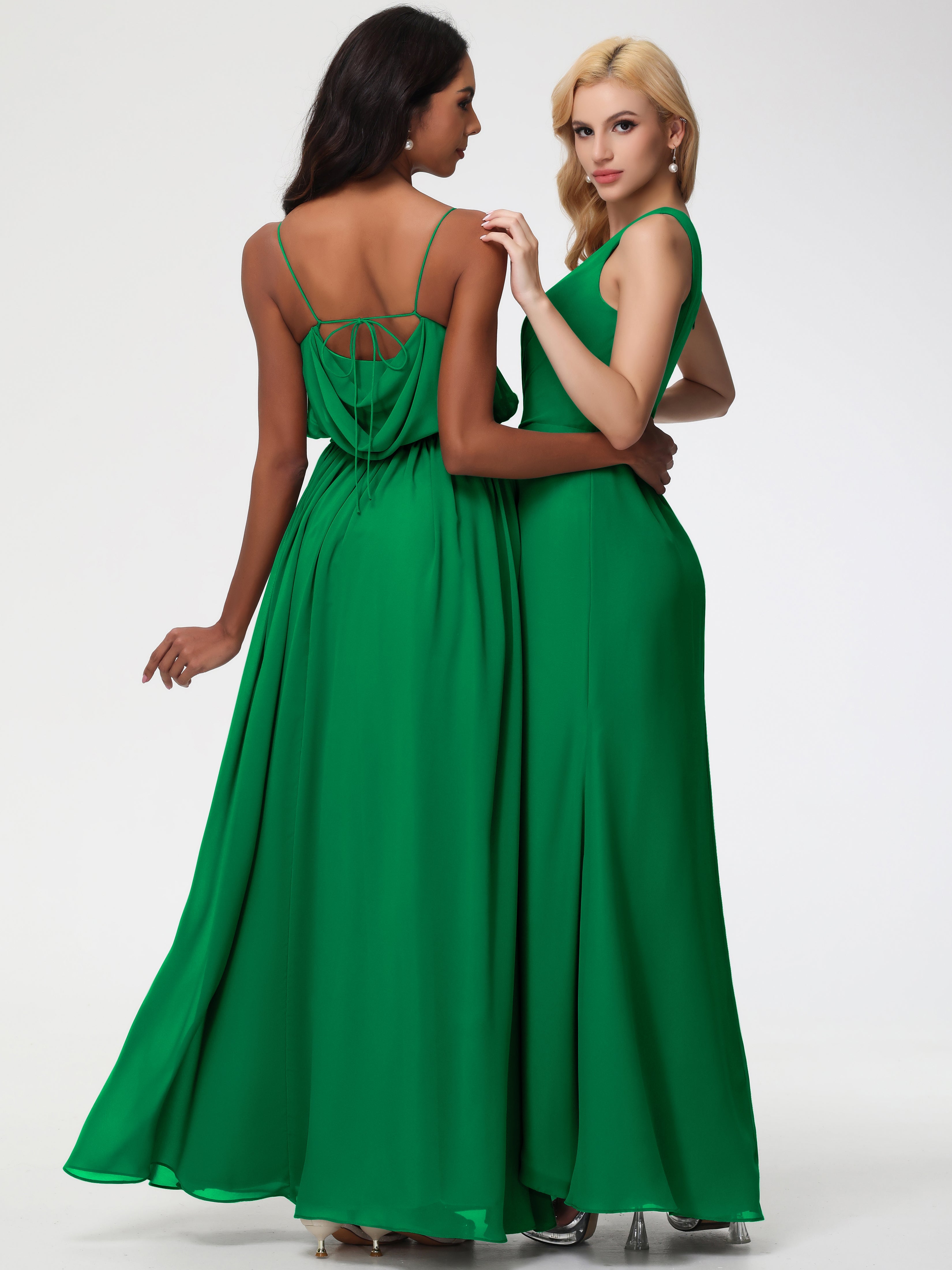 Robe Demoiselle D Honneur Vert Émeraude Seule-Épaule Fendue Trapèze Mousseline Robe Demoiselle D'Honneur