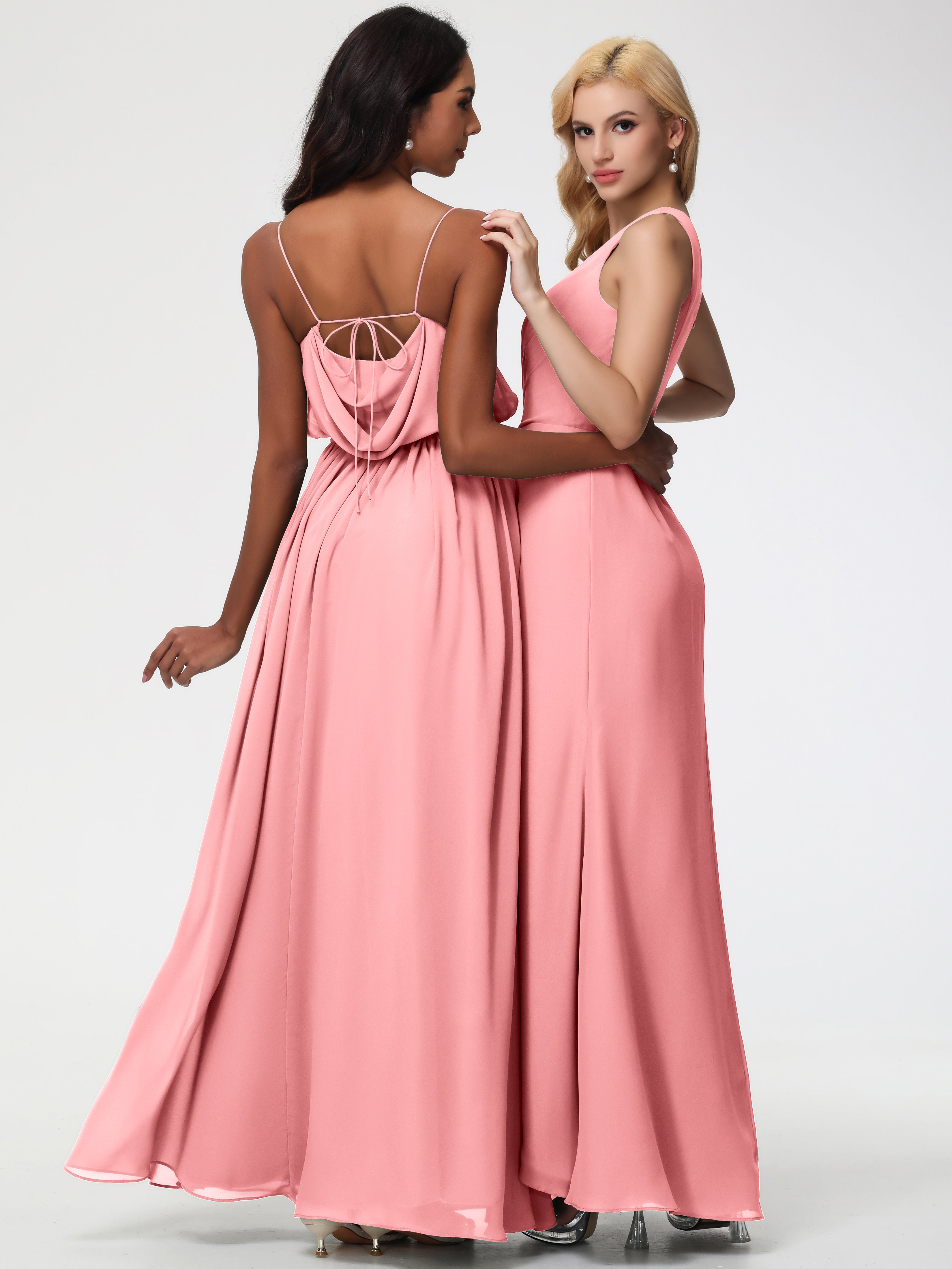 Robes De Demoiselle D'Honneur En Flamant Seule-Épaule Fendue Trapèze Mousseline Robe Demoiselle D'Honneur