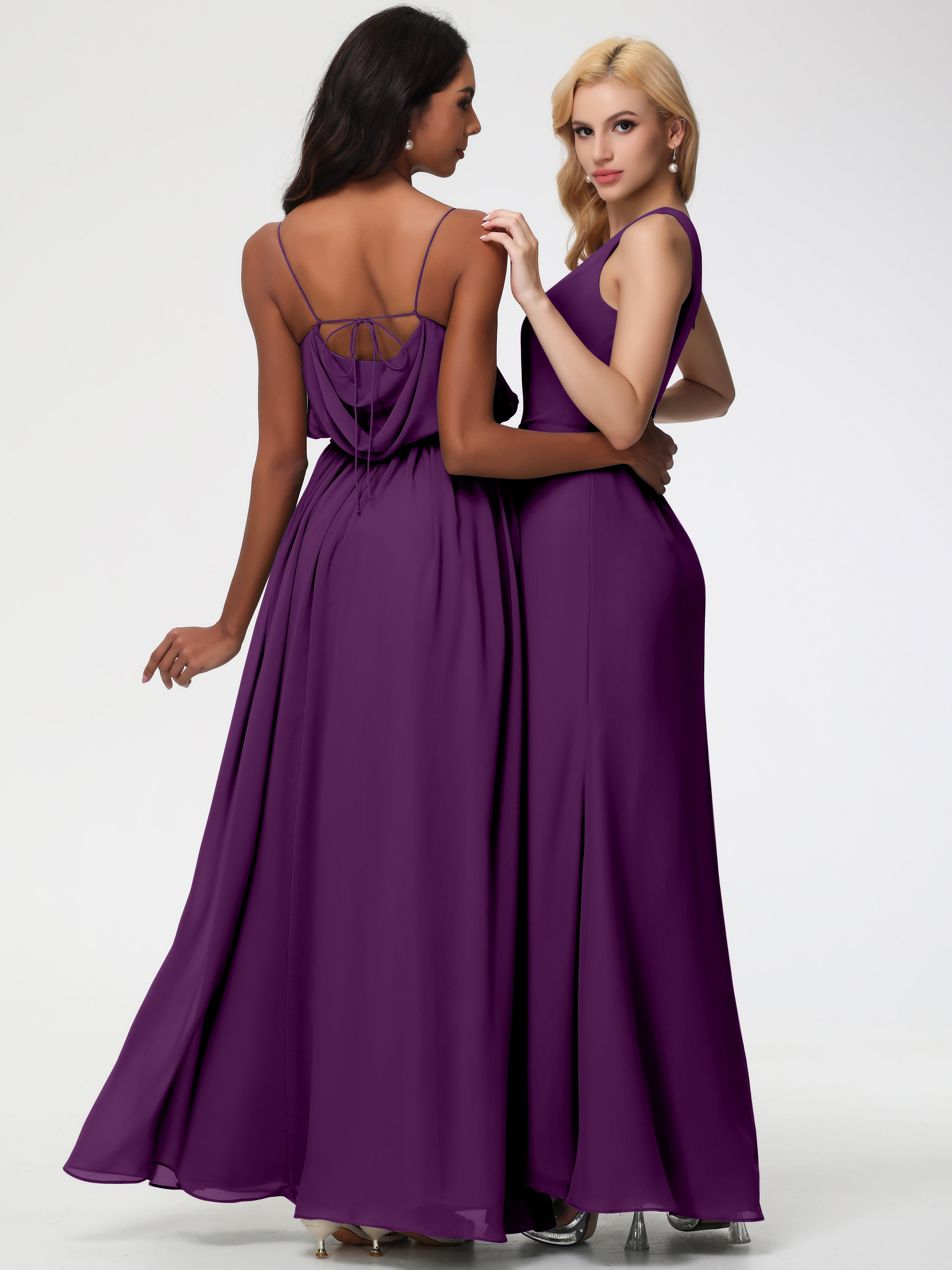 Robes De Demoiselle D'Honneur En Raisin Seule-Épaule Fendue Trapèze Mousseline Robe Demoiselle D'Honneur
