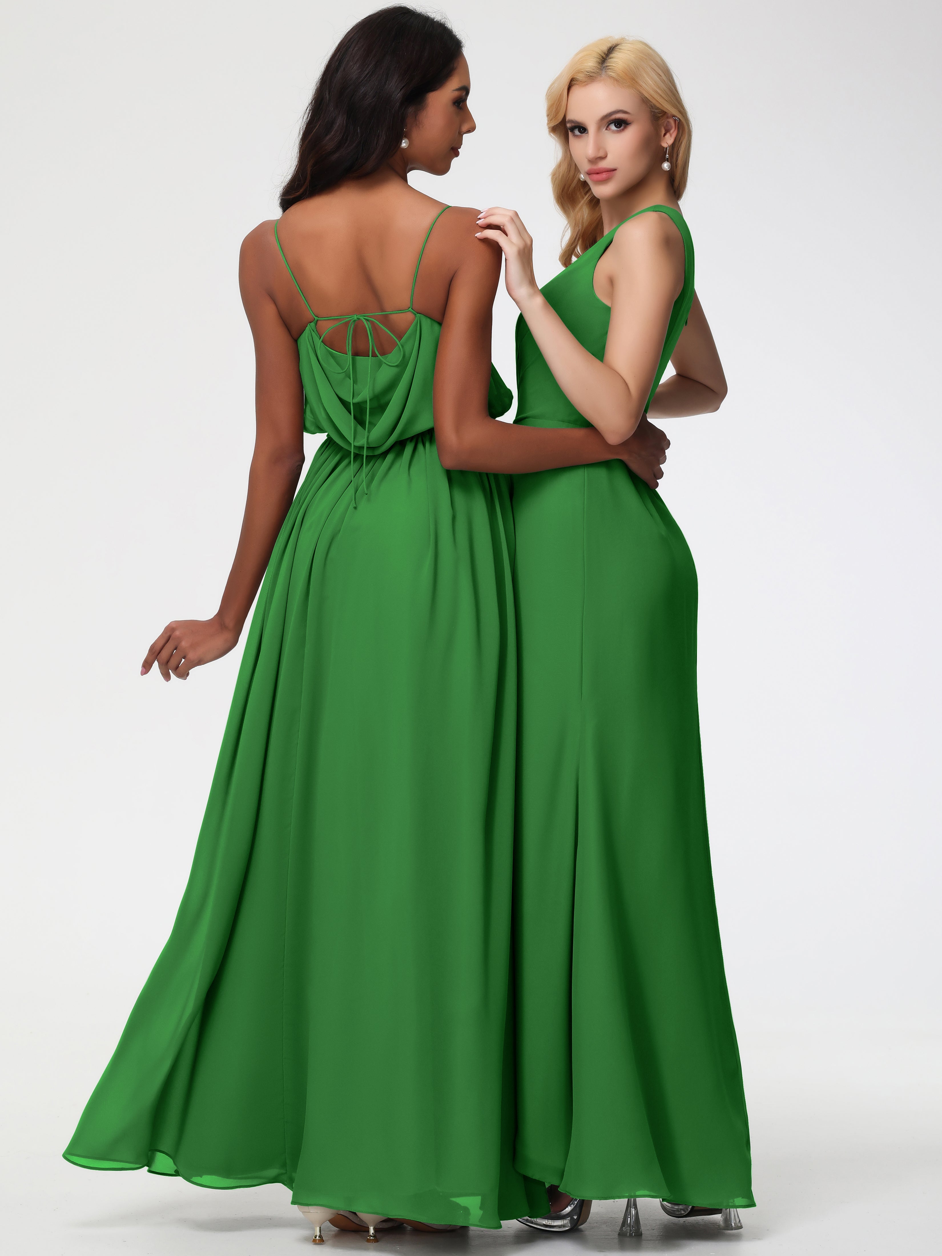 Robe Verte Demoiselle D Honneur Seule-Épaule Fendue Trapèze Mousseline Robe Demoiselle D'Honneur