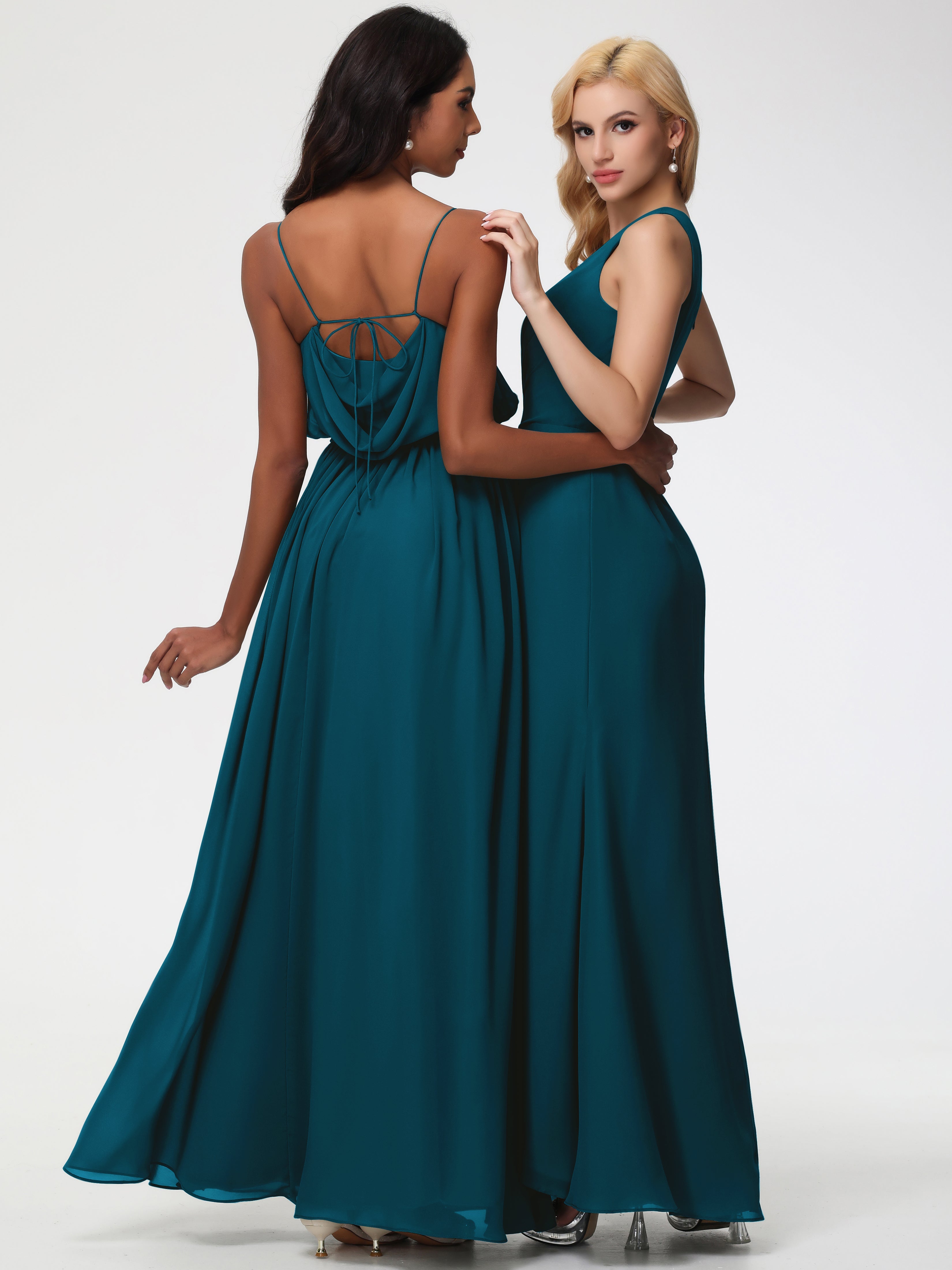 Robe De Demoiselle D'Honneur Bleu Encre Seule-Épaule Fendue Trapèze Mousseline Robe Demoiselle D'Honneur